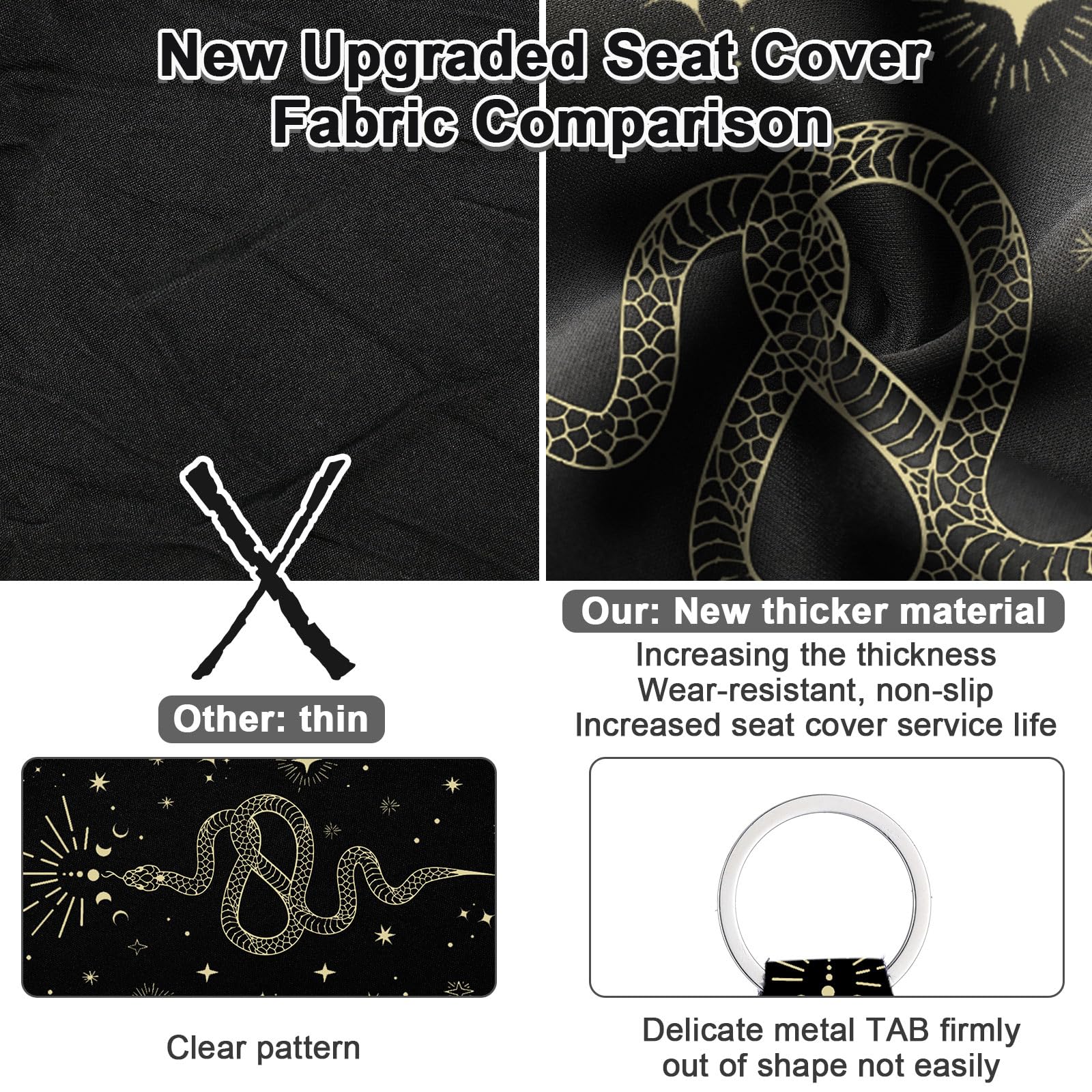 10 Pcs Moon Star Car Seat Covers Full Set - Universal Fit for Cars & SUVs - Front Seat Covers, Steering Wheel Cover, Armrest Cover, Seat Belt Covers & Cup Holder - Snake Print Interior Accessories for Women - Perfect for Daily Commute, Road Trips & Car Decoration