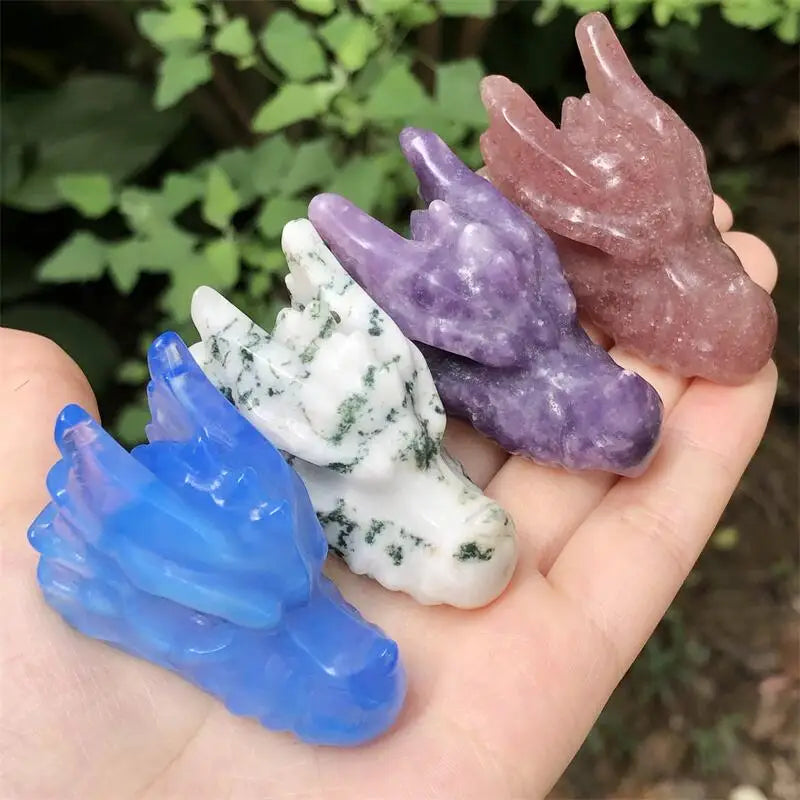 Natural Healing Crystal Carving - Hand Carved Quartz Dragon Head Skull Figurine - Spiritual Decor, Meditation Gift, Feng Shui Home Decor - Perfect for Yoga Spaces, Office Desk & Crystal Collections (1pc)