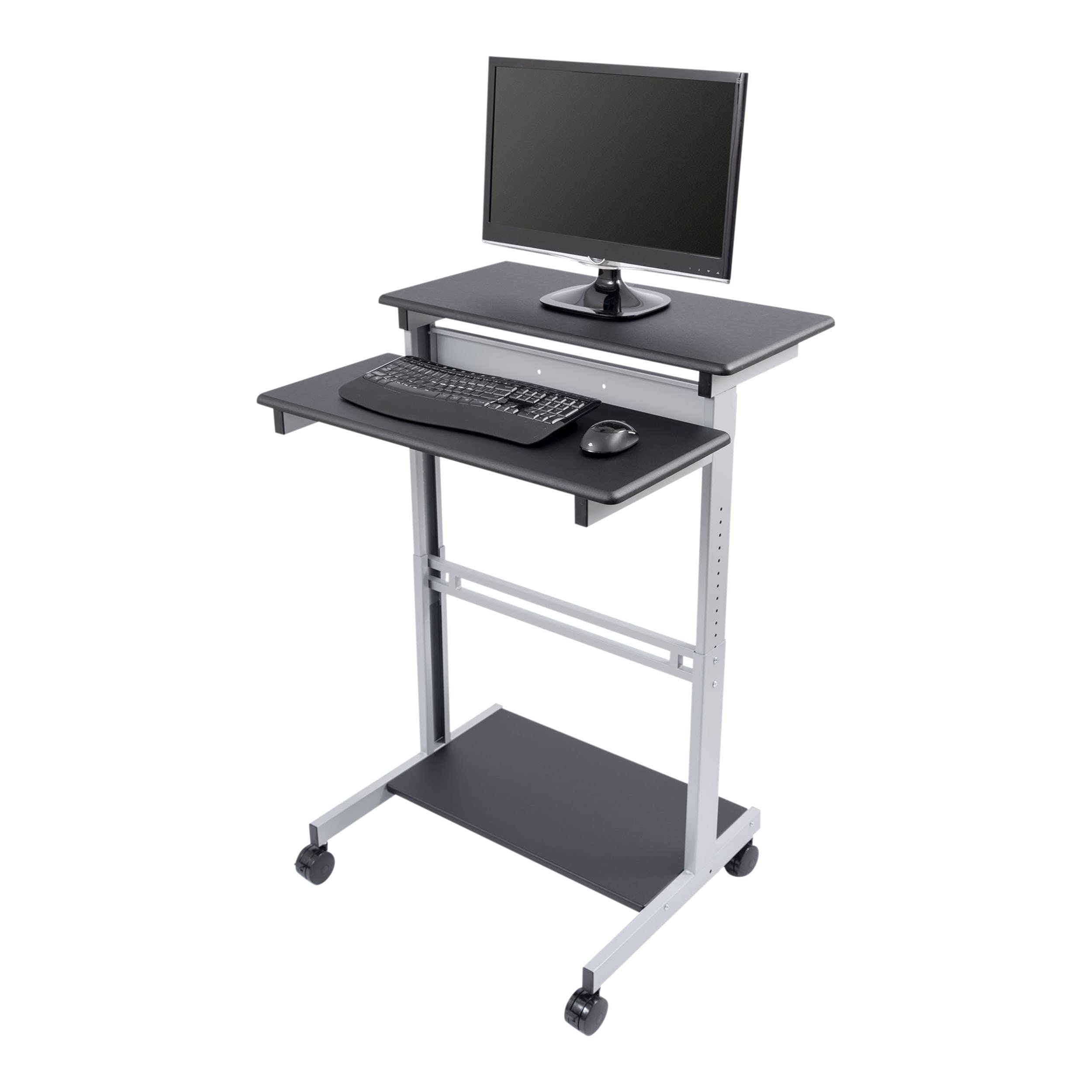 Adjustable Height Rolling Standing Desk with Two-Tier Workstation - Silver Frame & Black Top (32