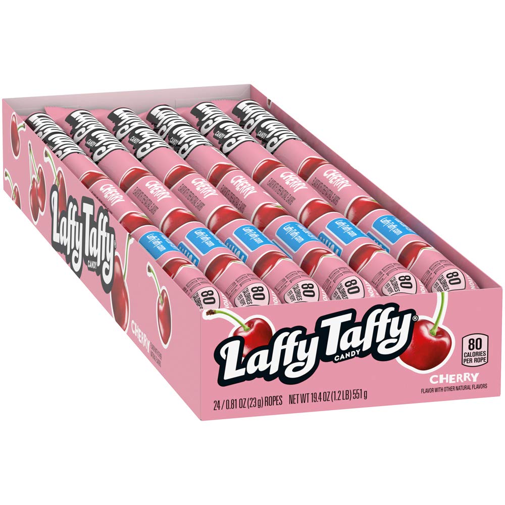 Laffy Taffy Rope Candy - Cherry Flavor, 0.81 oz (Pack of 24) | Chewy Fruit Snacks for Parties, Halloween Treats & Lunch Box Desserts