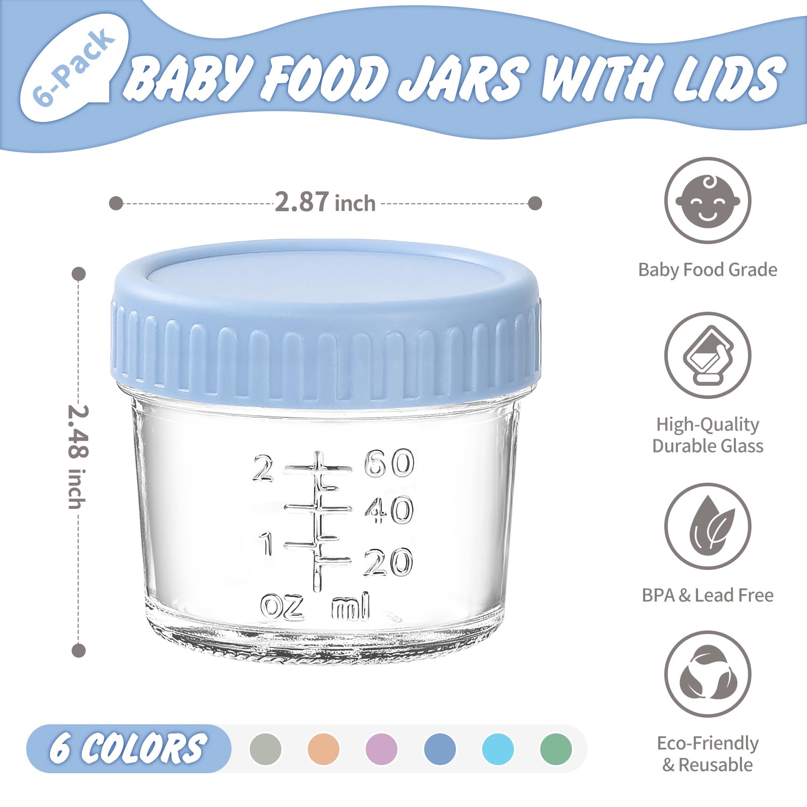 DRKIO 6 Pack 4oz Glass Baby Food Storage Containers with Lids - BPA Free, Microwave, Dishwasher & Freezer Safe, 100% Leak Proof - Perfect for Homemade Baby Puree, Meal Prep & On-the-Go Feeding