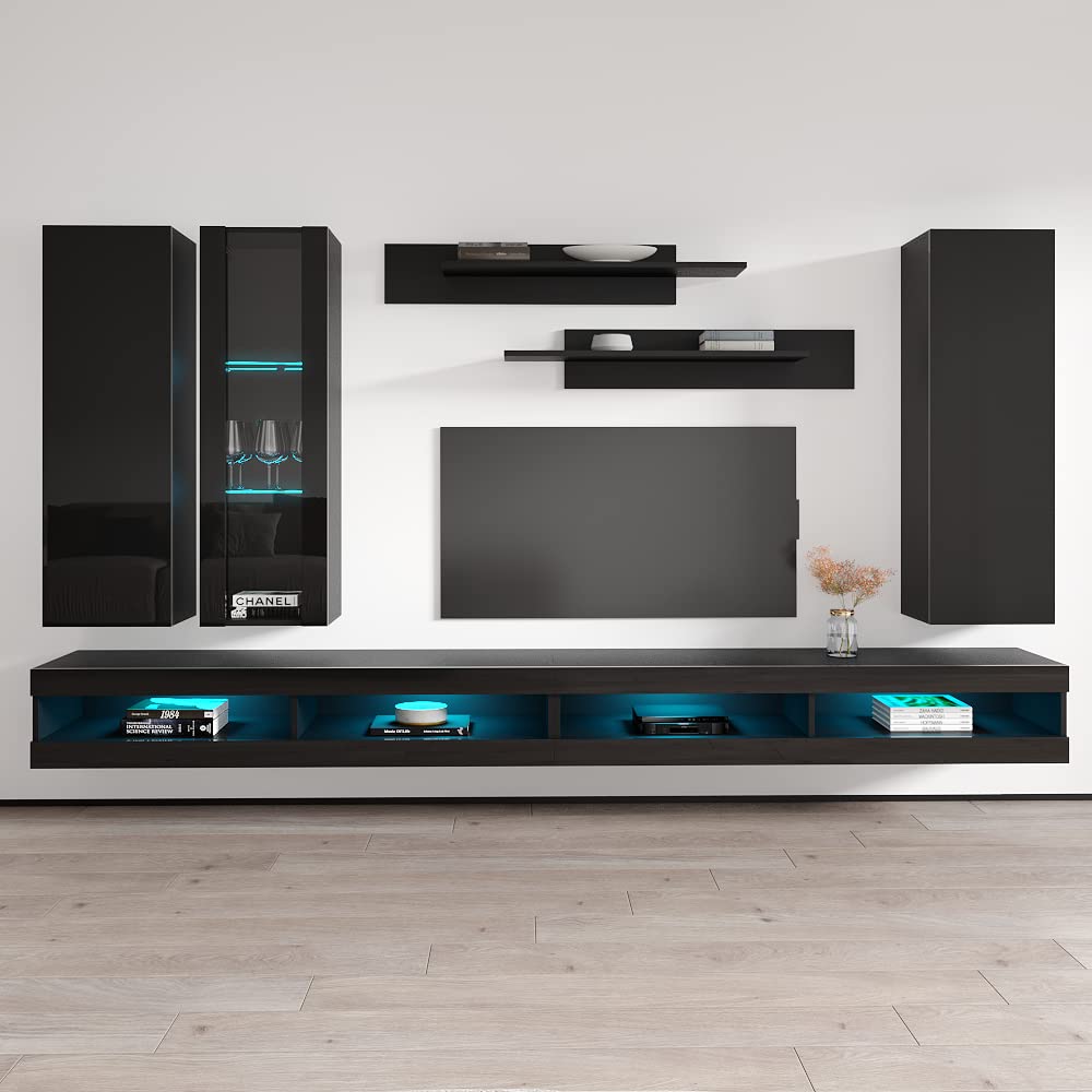 Modern Floating TV Stand with Storage & LED Lights - Wall-Mounted Entertainment Center for Bedroom & Living Room - 34