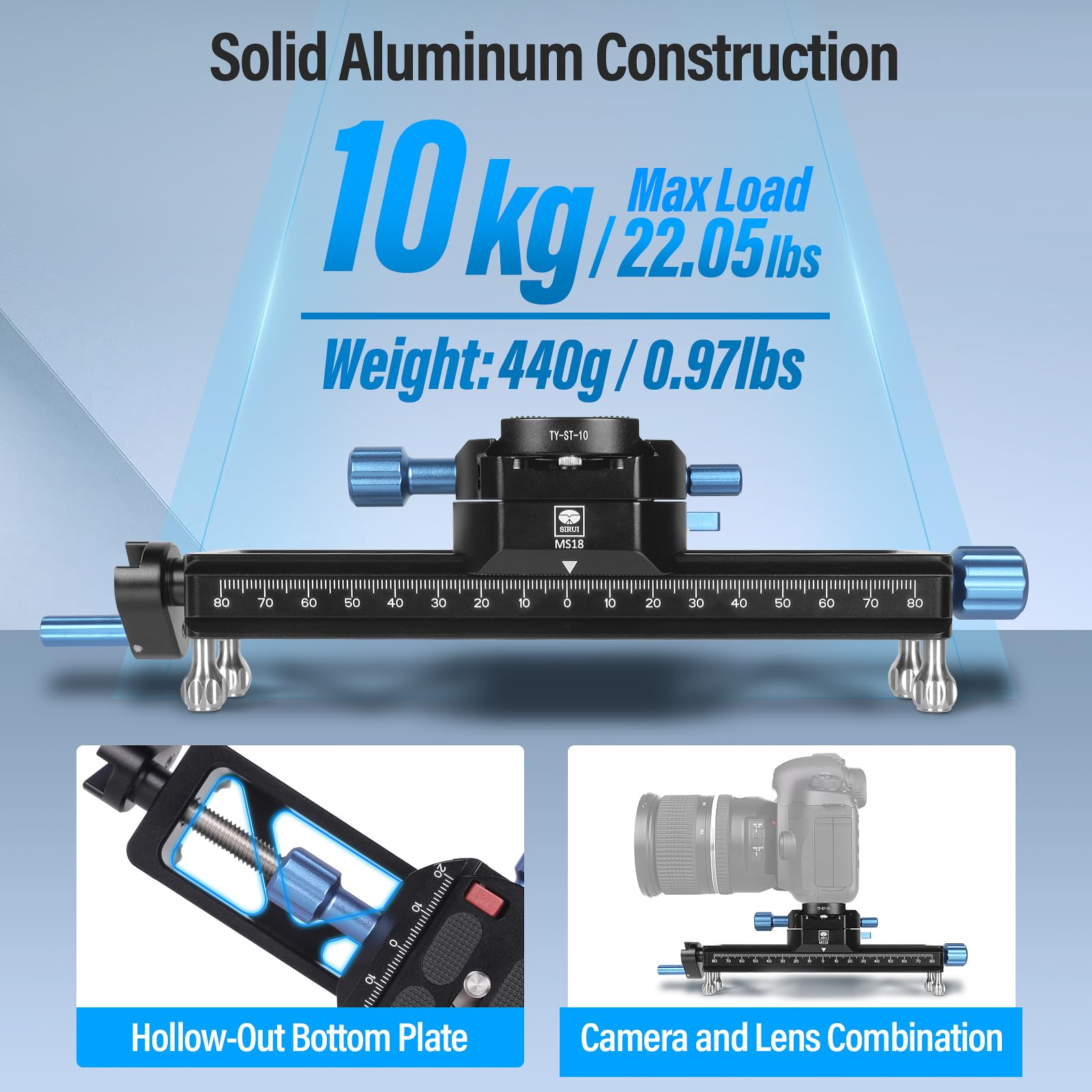 SIRUI MS18 180mm Macro Focus Rail with 360° Rotating Clamp & Arca-Swiss QR Plate - Heavy Duty 10KG Load Capacity for DSLR Cameras & Tripods - Perfect for Macro Photography, Product Shooting & Studio Work