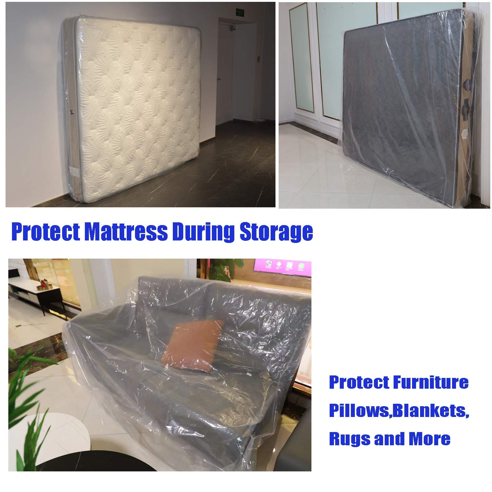 2 Packs Heavy Duty Mattress Bags for Moving & Storage - 4 Mil Thick Tear & Puncture Resistant Polyethylene Plastic Cover Protector (Twin & XL Twin Size) - Perfect for Home Moving, College Dorm Storage & Long-Term Protection
