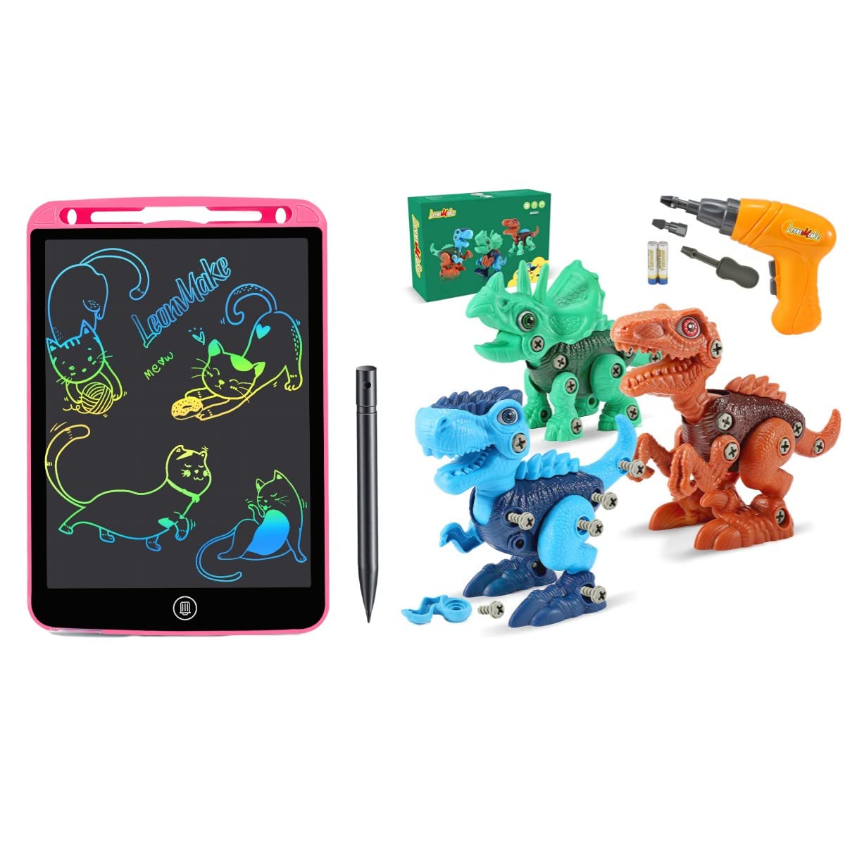 LeonMake Green Dinosaur Toys for Kids - Interactive Dinosaur Figures with Realistic Sounds & Pink Drawing Board for Toddlers - Perfect for Pretend Play, Learning & Creative Art Activities at Home or School