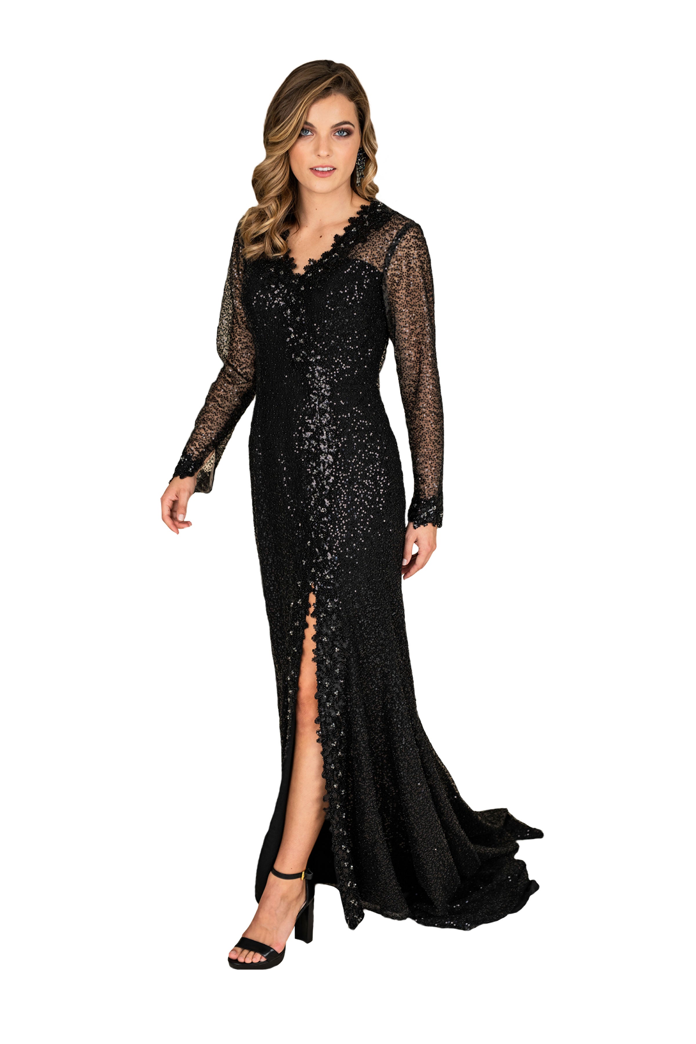 Elegant Sequin Slit Train Gown for Women - Sparkling Evening Dress for Prom, Wedding & Special Occasions