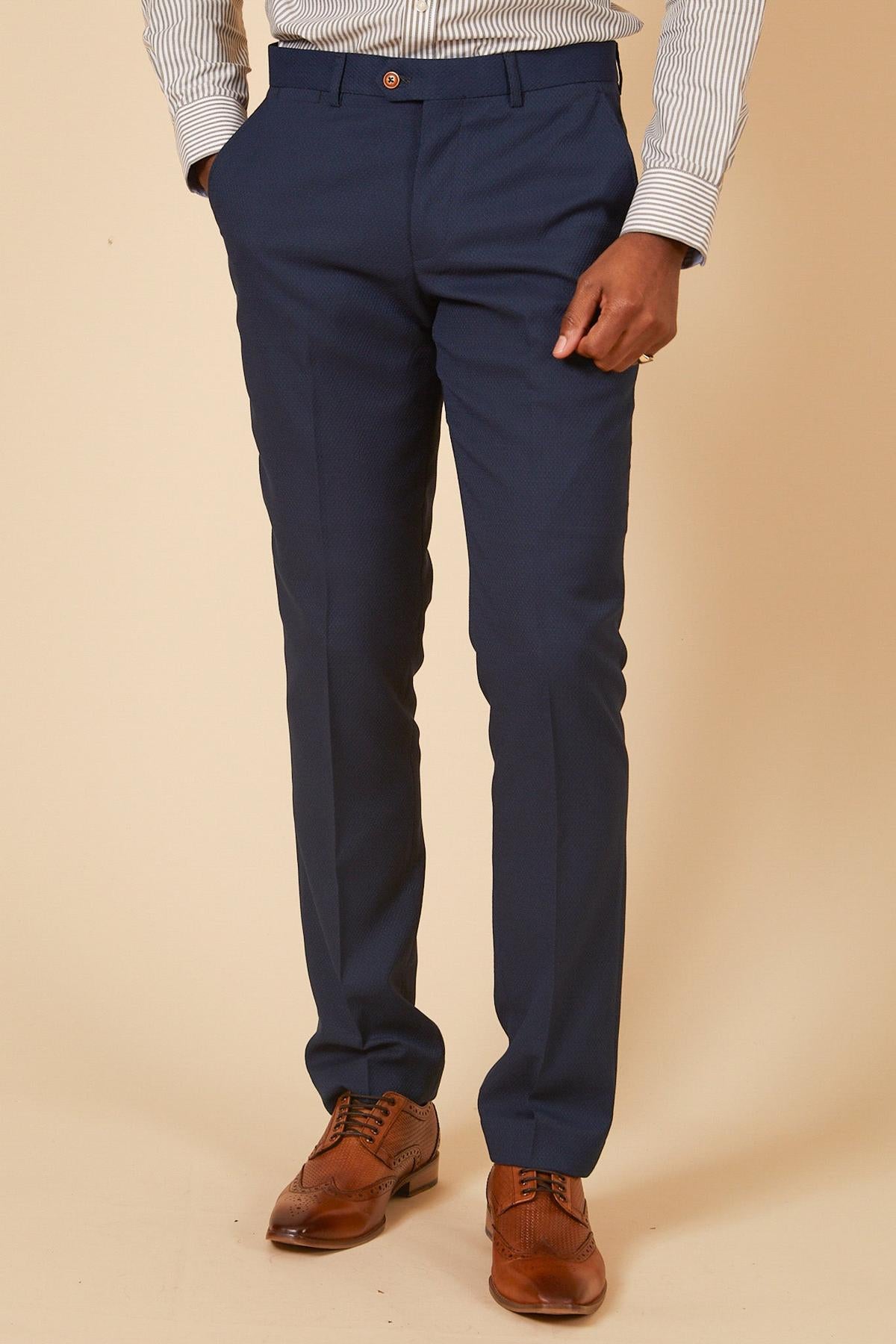 Royal Blue Dress Pants for Men with Contrast Buttons - Slim Fit Formal Trousers for Office, Business & Special Occasions