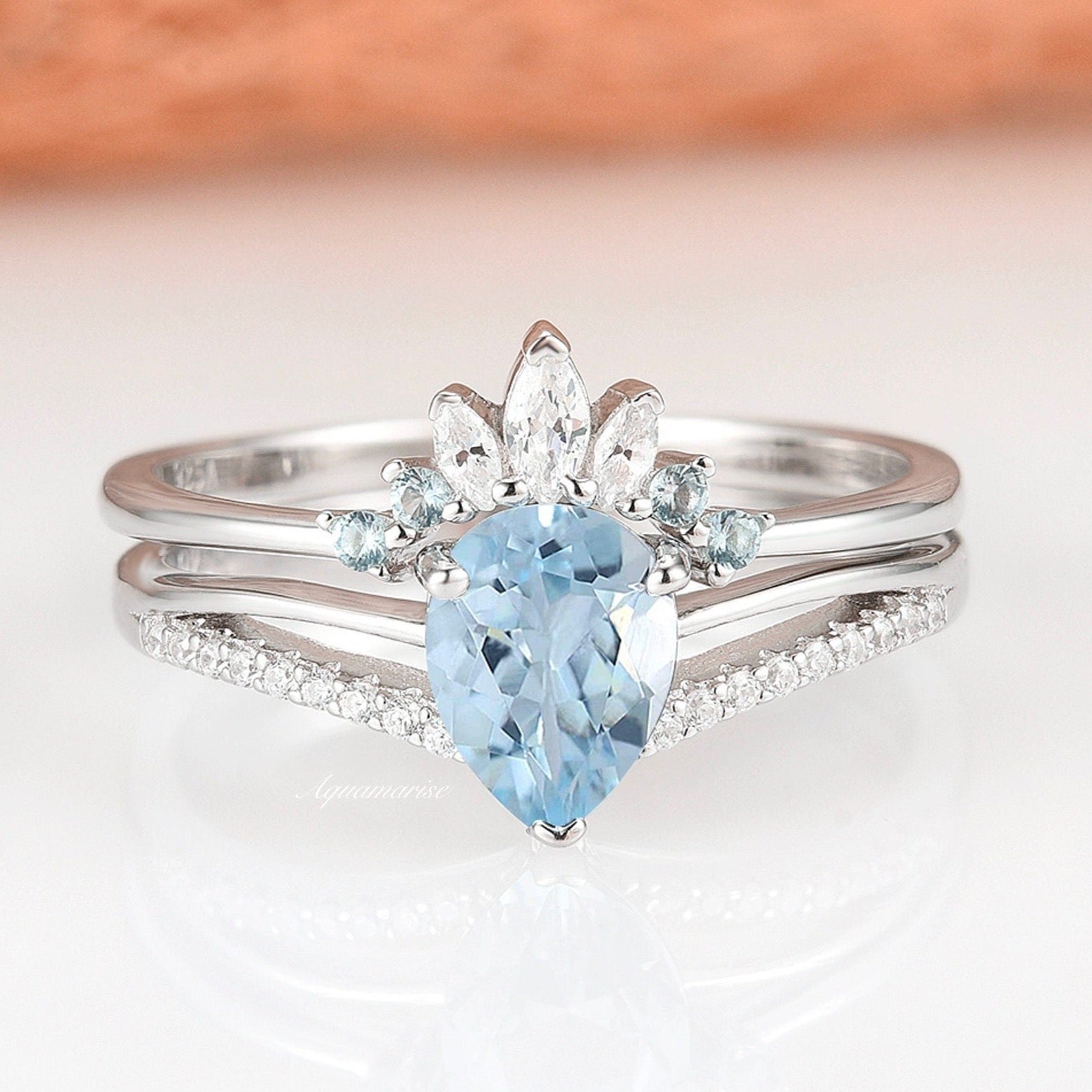 Dakota Aquamarine Ring Set - Sterling Silver Jewelry for Women, Elegant Birthstone Gift for March, Perfect for Engagement, Anniversary & Special Occasions