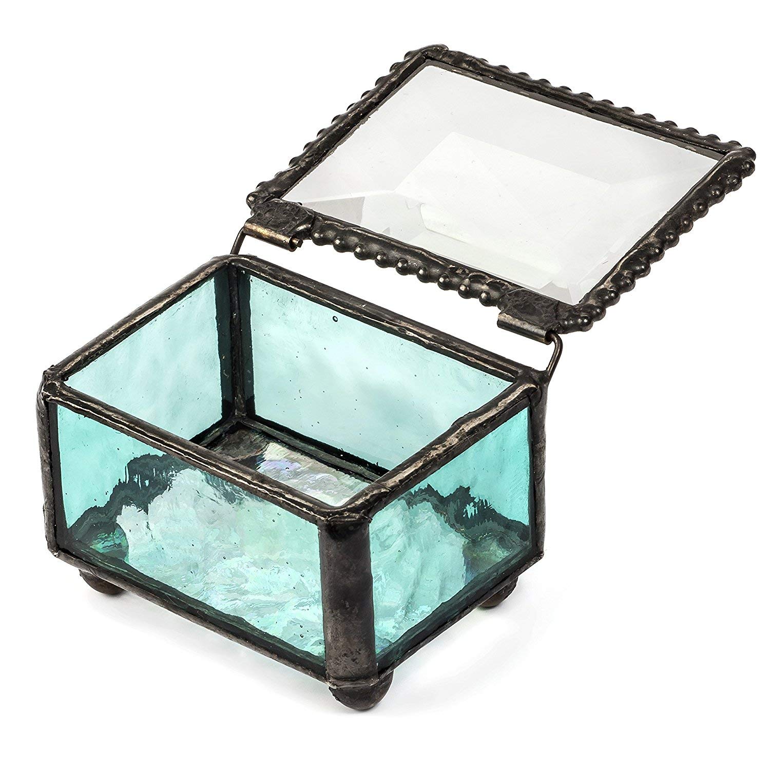 Turquoise Blue Stained Glass Ring Box - Small Jewelry Gift Box for Engagement Rings, Wedding Bands & Keepsakes - Handcrafted Glass Jewelry Trinket Case - Perfect for Proposals, Anniversaries & Special Occasions