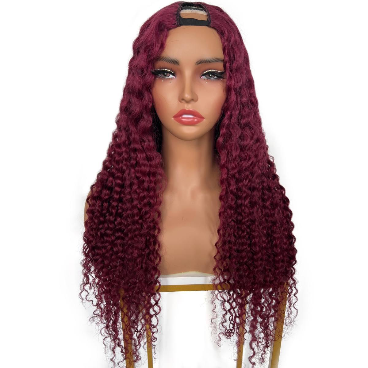 Burgundy Ocean Wave V Part 100% Human Hair Wig for Women - Natural Looking Wavy Lace Front Wig for Daily Wear, Cosplay & Special Occasions