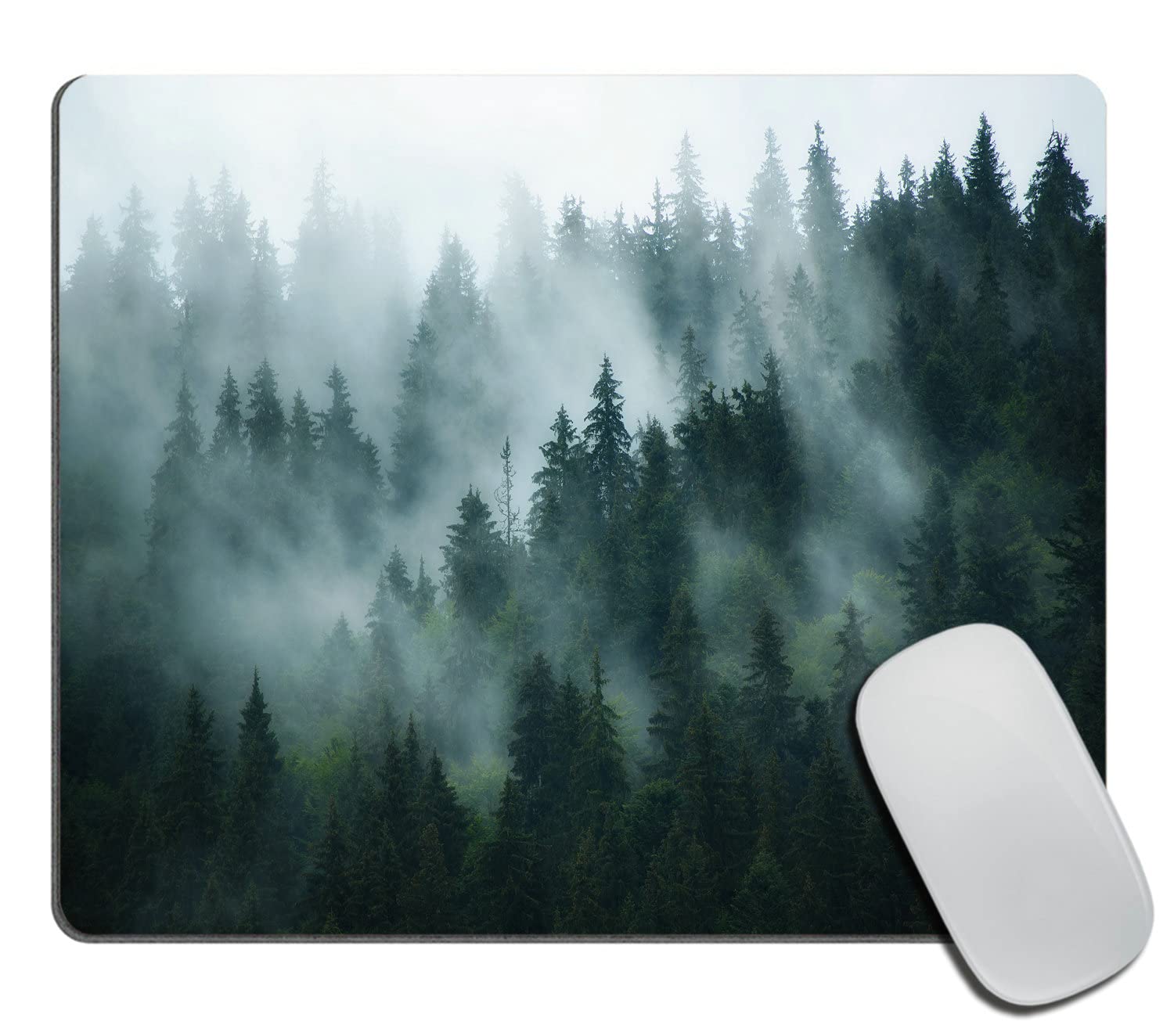 Misty Forest Mouse Pad - Nature Pine Trees Scenic Foggy Mountain Landscape Non-Slip Rubber Base - 9.5×7.9×0.12 Inches Computer Mouse Pad for Wireless Mouse - Perfect for Office, Gaming & Home Workspace Decor