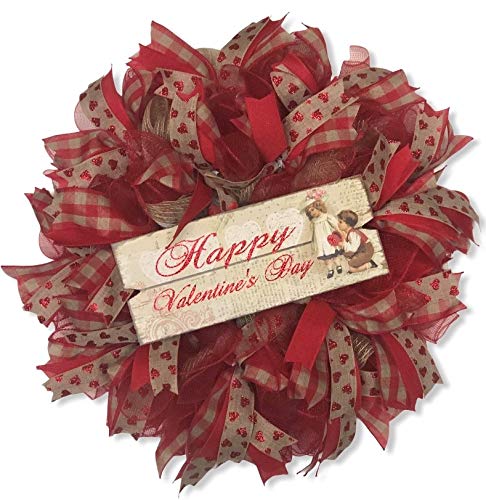 Vintage Valentine Wreath - Rustic Heart Wreath for Door & Wall Decor - Valentine's Day Home Decoration for Front Door, Living Room, Bedroom & Wedding Party Decor
