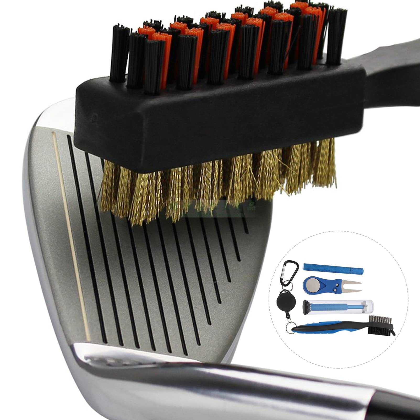 LIOOBO Golf Club Cleaner - Retractable Double Sided Brush for Golf Club Cleaning | Golf Cleaning Tool & Accessories | Perfect for On-Course Cleaning, Driving Range Maintenance & Home Golf Equipment Care