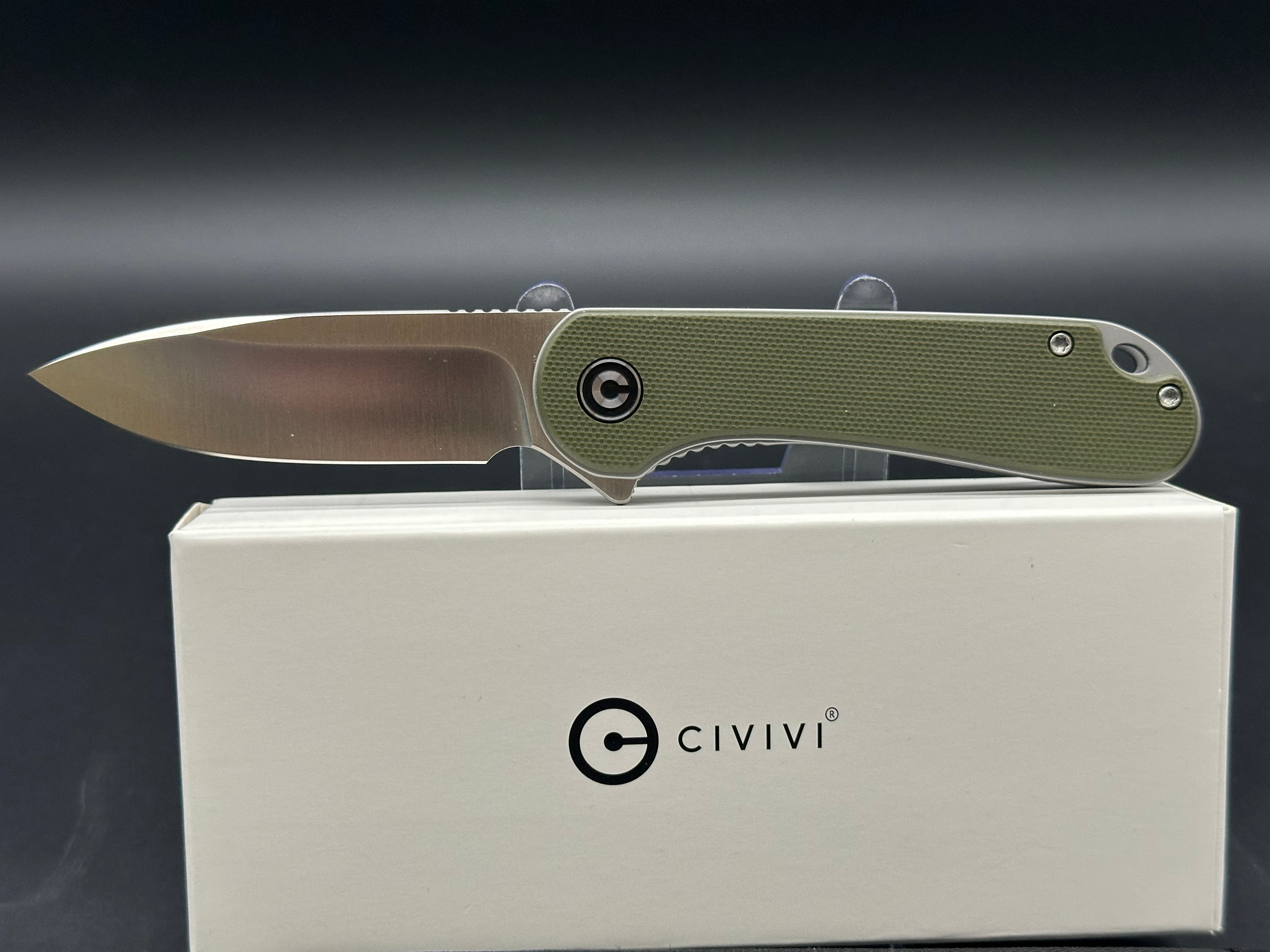 CIVIVI Elementum Folding Pocket Knife - D2 Steel Plain Edge Blade, Green G10 Handle, Liner Lock - Perfect for EDC, Outdoor Camping & Everyday Carry