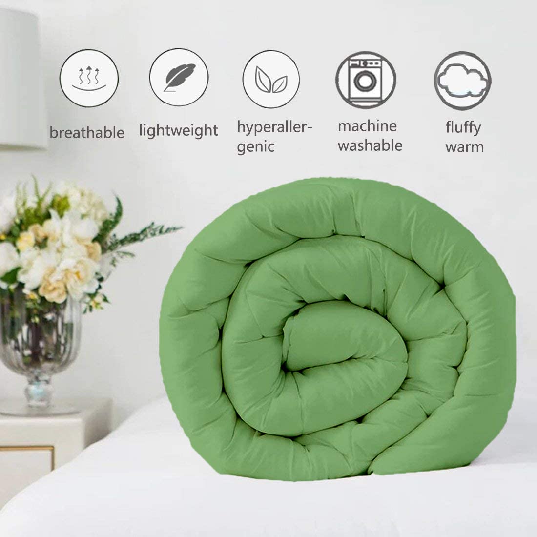 Premium 100% Egyptian Cotton Moss All-Season Down Comforter - King Size 102x90 Inches, 1000 Thread Count 750 GSM Pinch Pleated Duvet with Corner Tabs - Solid Moss Green - Perfect for Luxury Bedrooms & Cozy Winter Nights