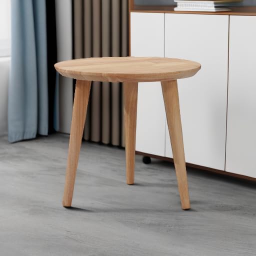 WoodShine Small Round Solid Wood Side Table - Natural Sofa End Table, Accent Nesting Coffee Table (14.37 Inch Height) - Perfect for Living Room, Bedroom & Office Decor
