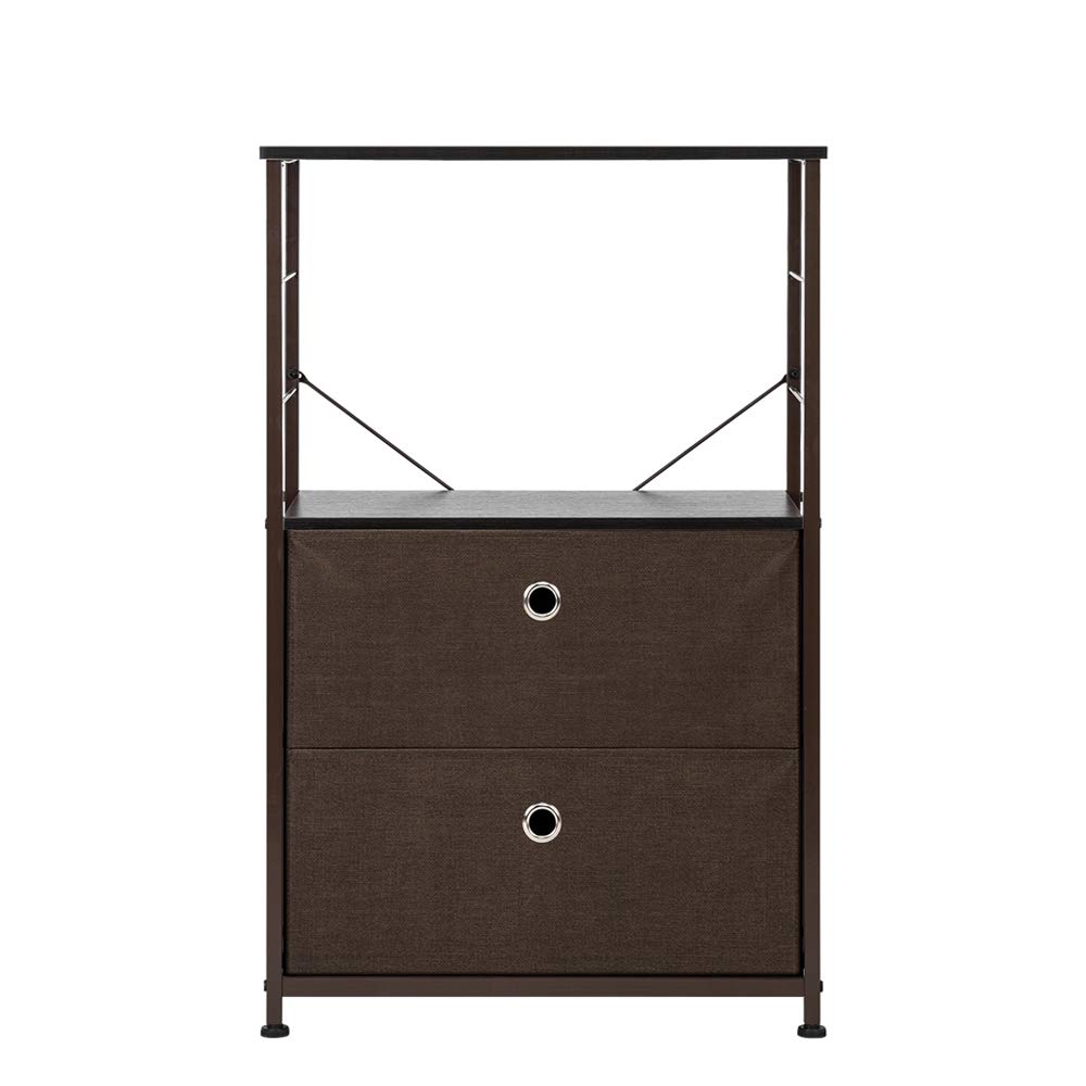 JYOSTORE 2-Drawer Nightstand with Wood Top & Steel Frame - Bedside Table with Fabric Bins for Bedroom, Living Room, Office & Dorm - Perfect for Storage, Reading Lamp & Alarm Clock Placement (Brown)