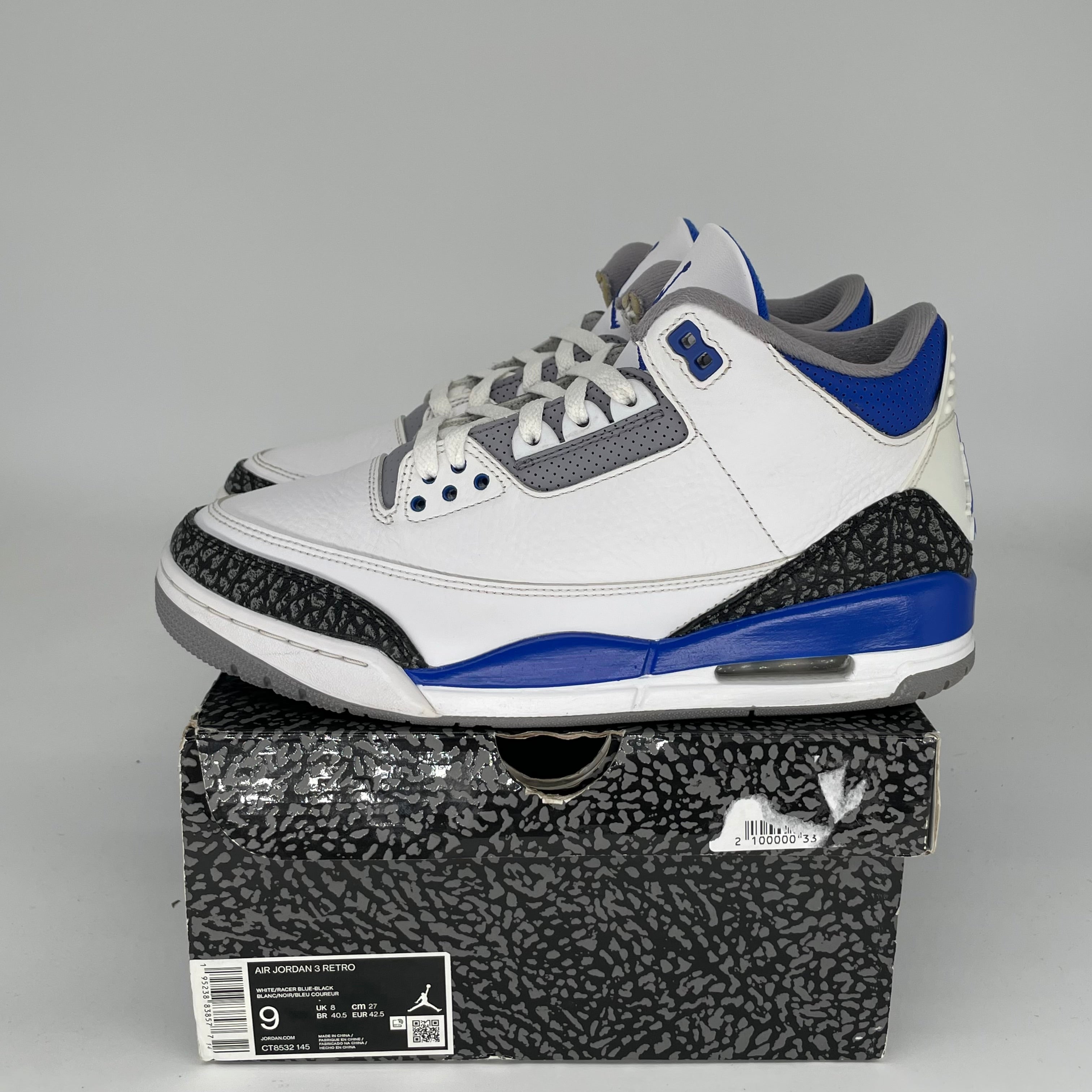 Air Jordan 3 Racer Blue Men's Basketball Shoes - Size 9 (CT8532-145) - Retro Sneakers for Running, Training & Streetwear Fashion