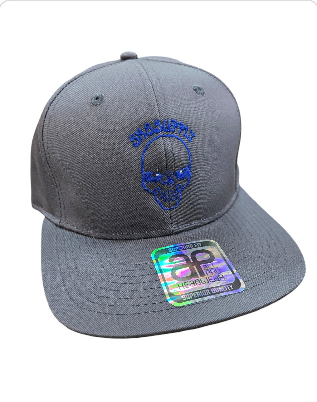 SK8SUPPLY Wes Humpston Skull Logo Canvas Snapback Hat - Gray Blue | Vintage Skateboard Style for Streetwear & Urban Fashion