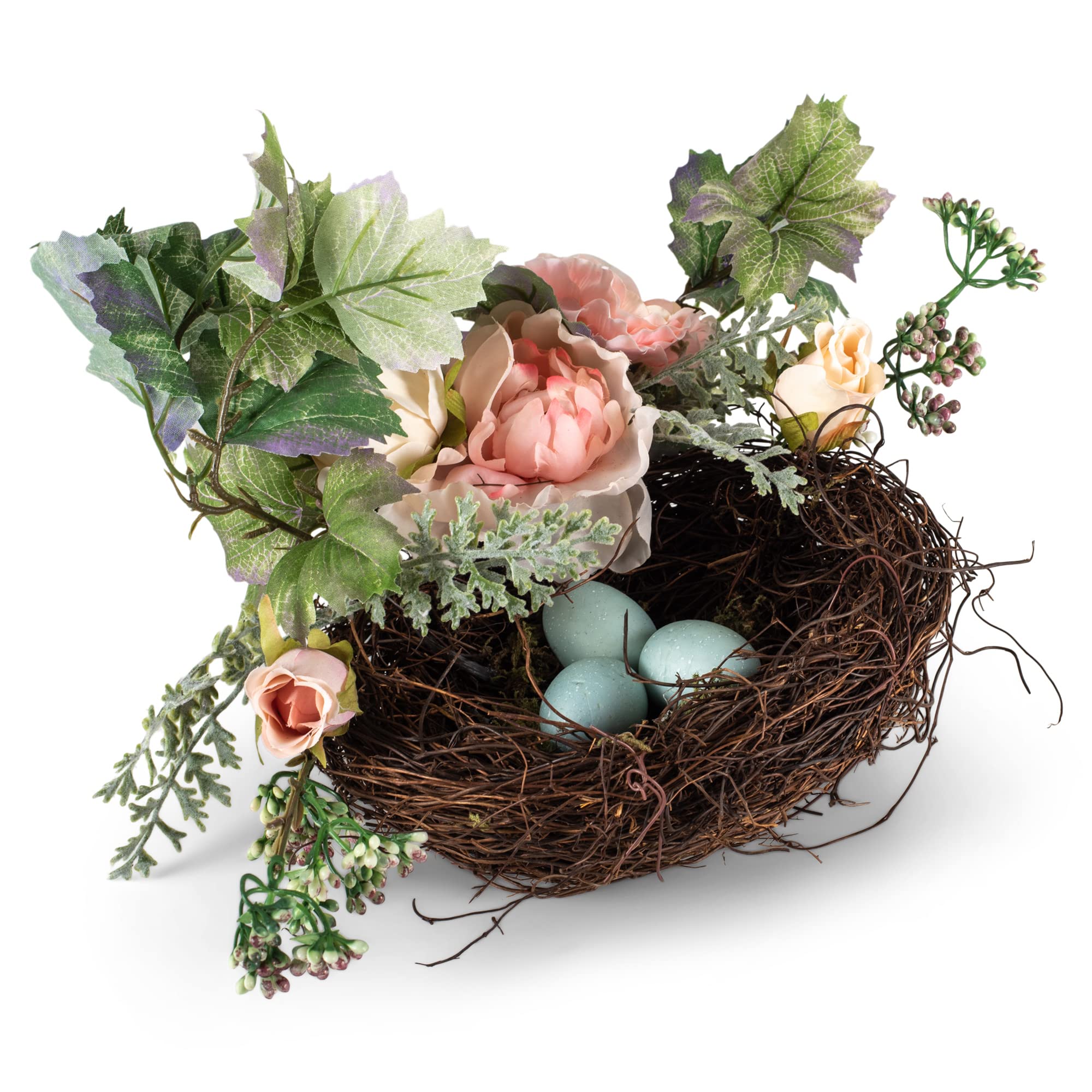 RAZ Imports Enchanted Easter 12-Inch Mixed Floral Nest - Perfect for Easter Decorations, Spring Home Decor, and Holiday Centerpieces