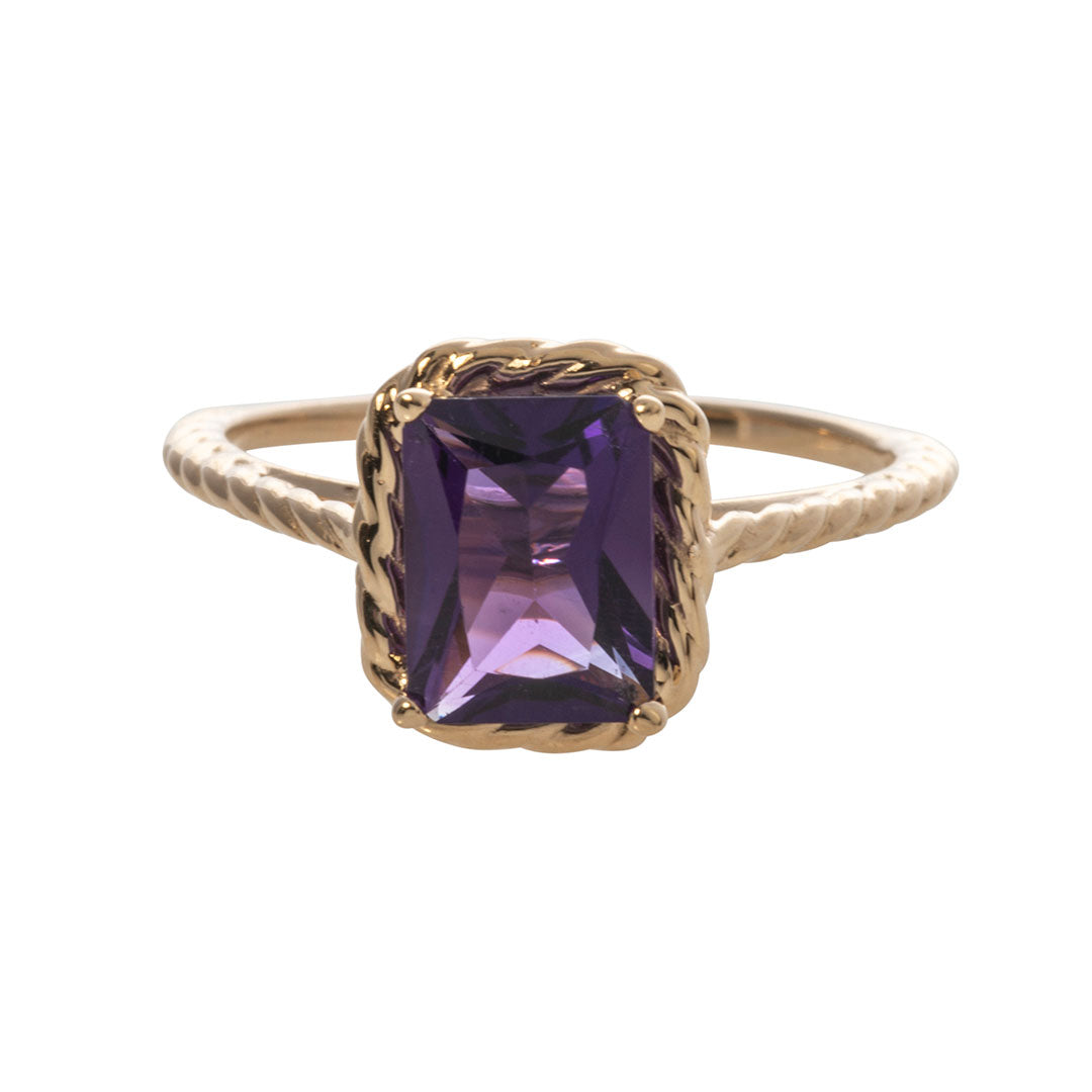 Emerald Cut Amethyst 14K Yellow Gold Rope Ring for Women - Elegant Jewelry Gift for Anniversary, Birthday & Special Occasions