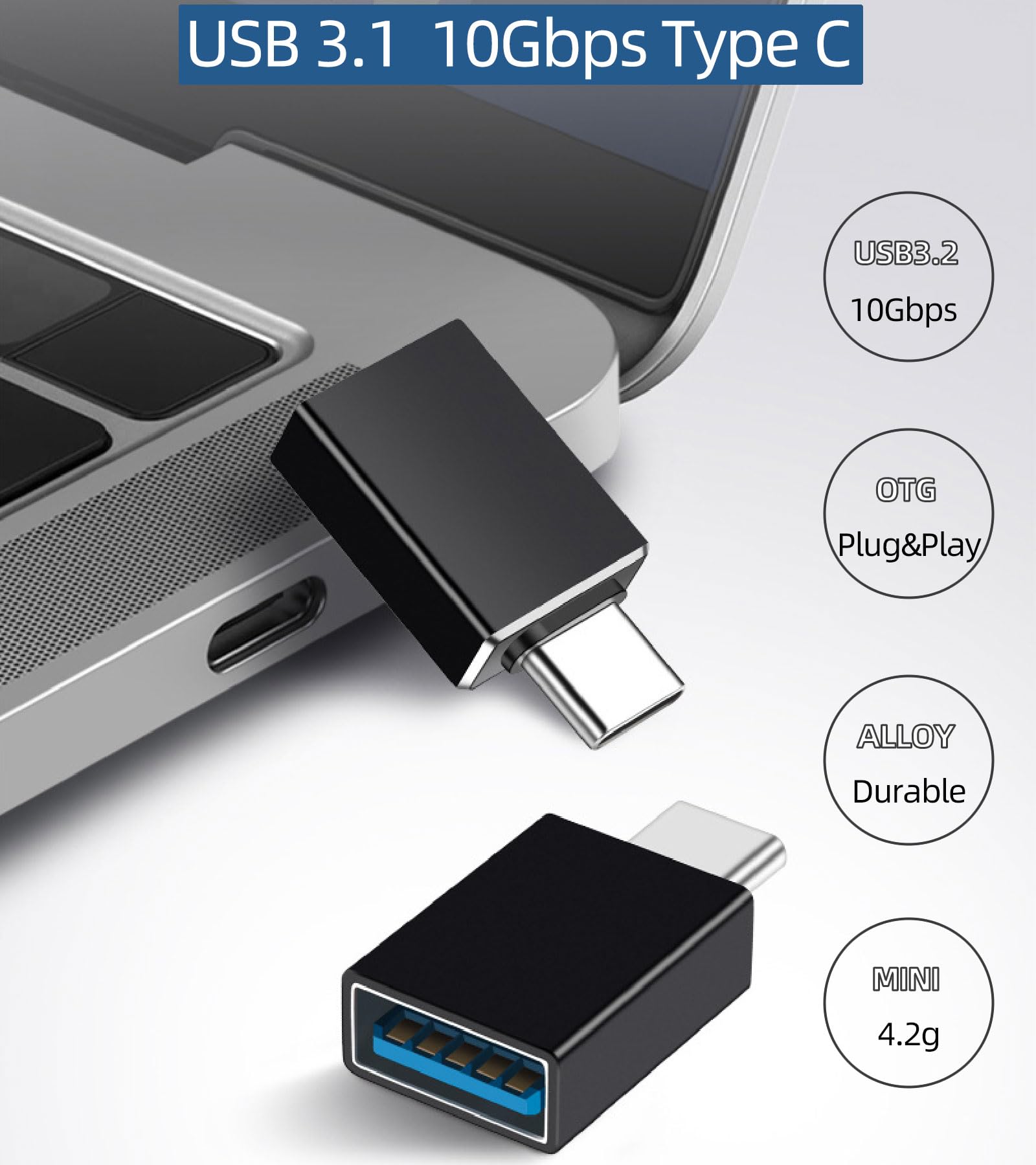 USB C to USB A Adapter - OTG Connector for Smartphones, Tablets, Laptops - Fast Data Transfer & Charging for Home, Office & Travel
