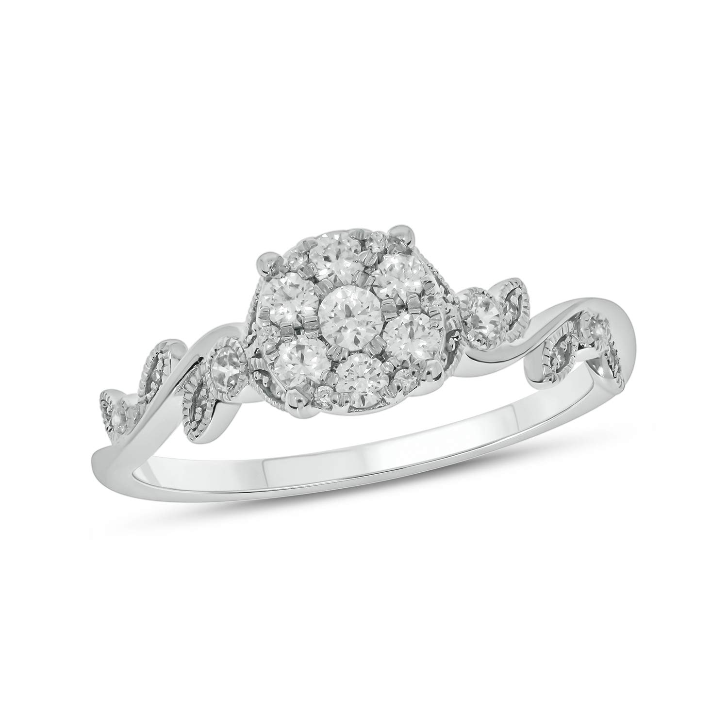 1/3ct Round White Diamond 10k Rose Gold Floral Promise Ring for Women - Elegant Engagement, Wedding, Anniversary Gift for Her