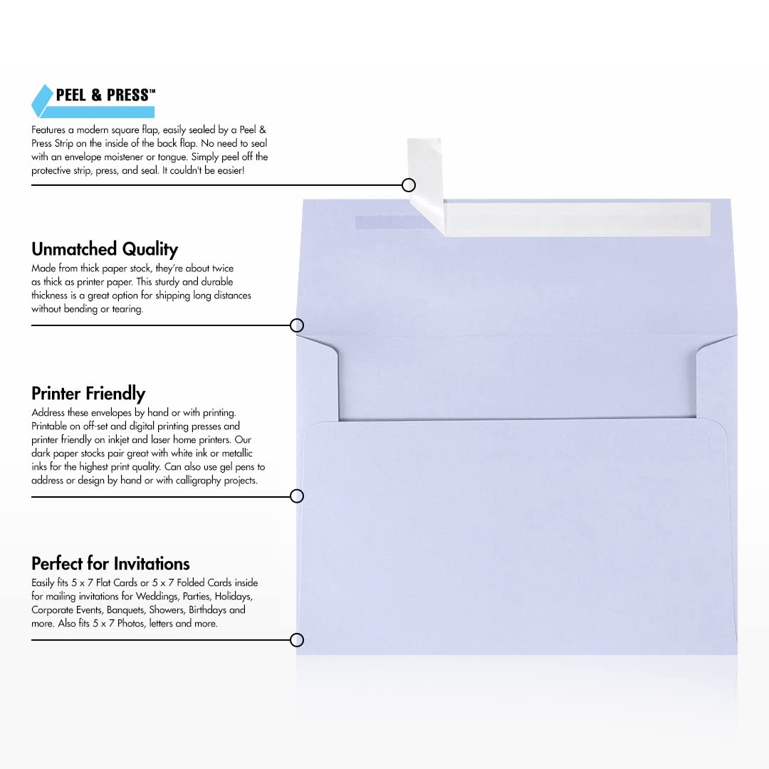 LUXPAPER A7 Invitation Envelopes 5x7 Cards - 80 lb. Lilac Purple Printable Envelopes with Peel & Press Seal - 1000 Pack (5.25x7.25 in) - Perfect for Wedding Invitations, Greeting Cards, Business Correspondence & Special Events