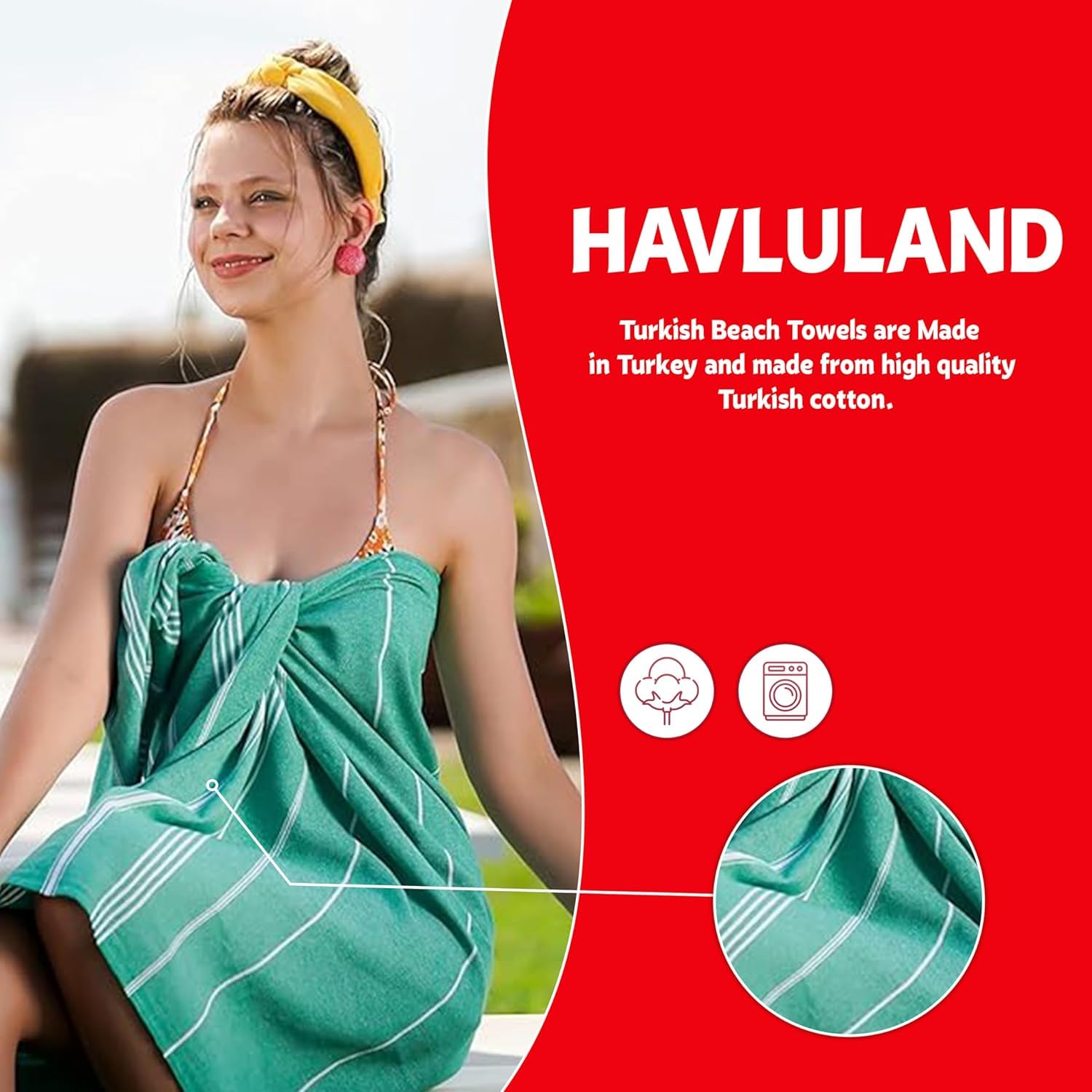 HAVLULAND Oversized Turkish Beach Towels - 100% Cotton, Large Bath & Pool Towels, Quick Dry, Absorbent, Sand-Free, Lightweight for Travel - Perfect for Beach, Pool, Gym & Summer Outings (Set of 15)