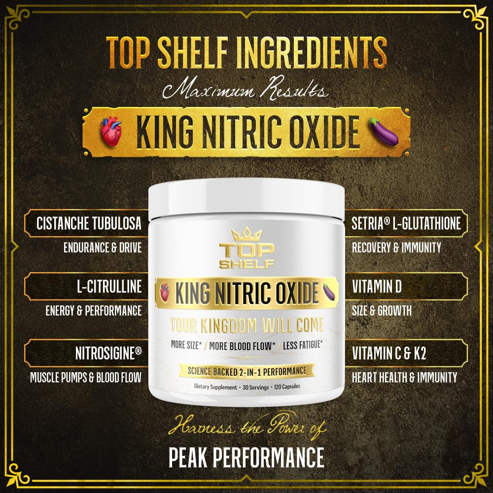 Top Shelf Grind Nitric Oxide Booster for Men - 6-in-1 Supplement for Blood Flow, Stamina, Strength, Energy & Endurance | 120 Capsules | Pre-Workout & Athletic Performance Enhancer
