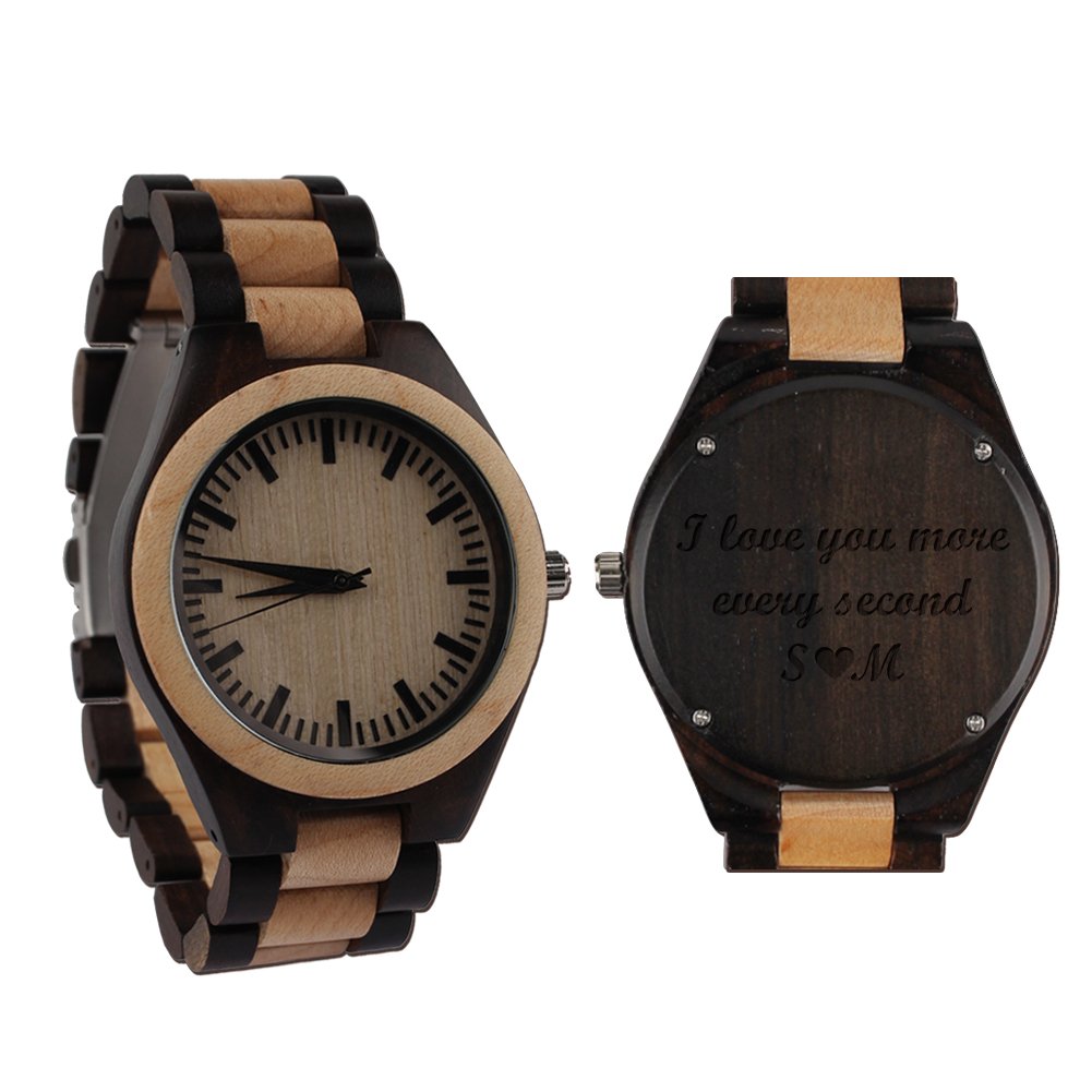 Custom Engraved Wooden Watches for Men - Personalized Gifts for Husband, Boyfriend - Unique Wood Watch with Name/Date Engraving - Perfect for Anniversary, Birthday, Valentine's Day Gifts