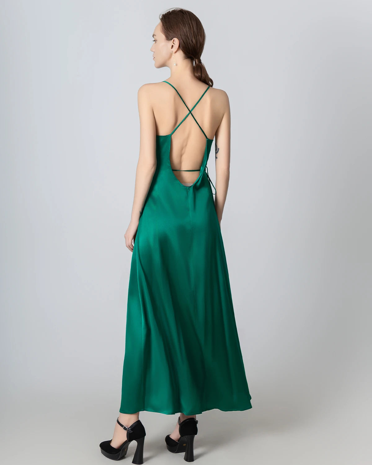 Elegant V-Neck Backless Wrap Maxi Silk Dress for Women - Perfect for Weddings, Parties & Evening Events