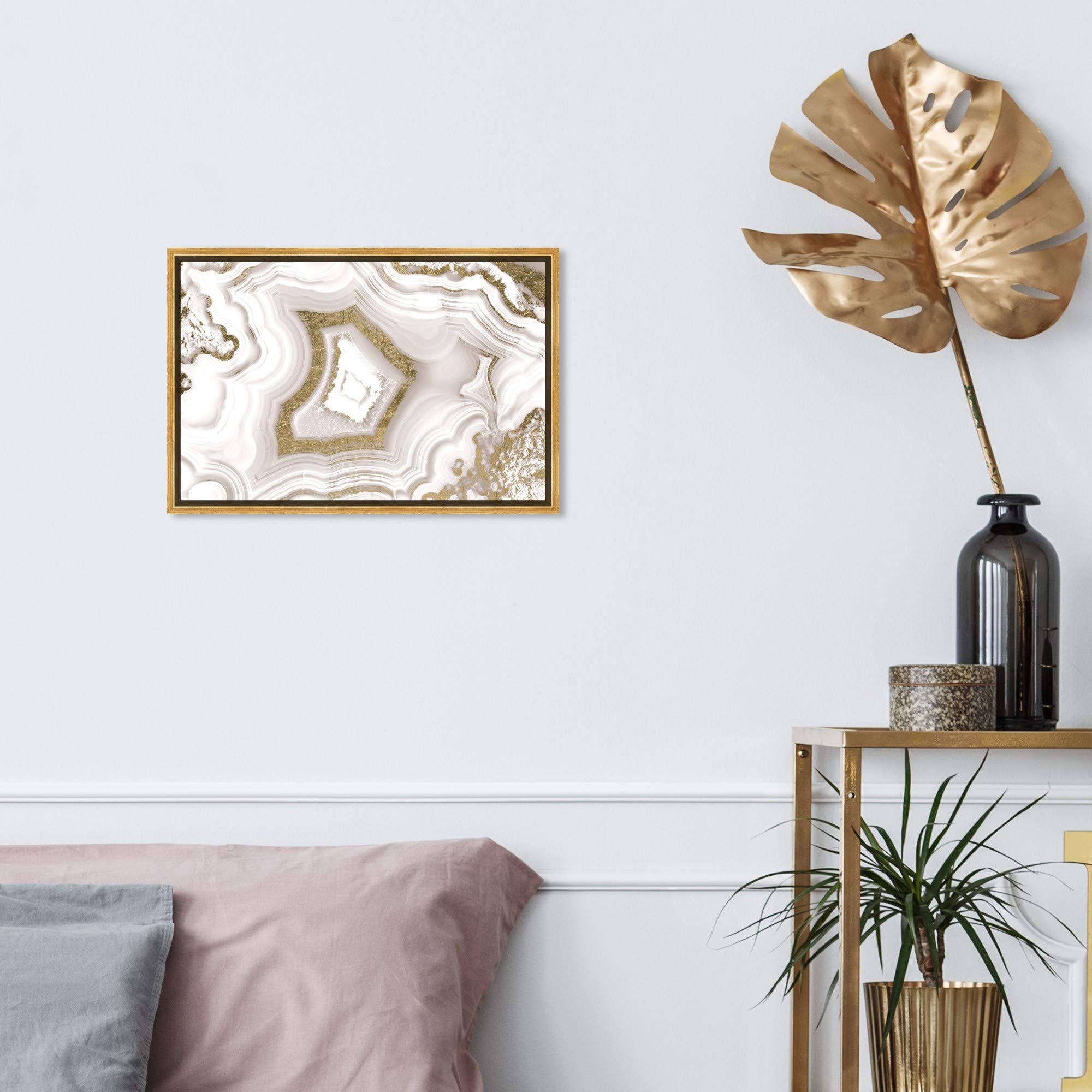 Oliver Gal Artist Co. Abstract Framed Wall Art Canvas Print - 'AdoreGeo Luxe' Crystal Design in Gold & White, 16x24 Inches - Elegant Home Décor for Living Room, Bedroom & Office