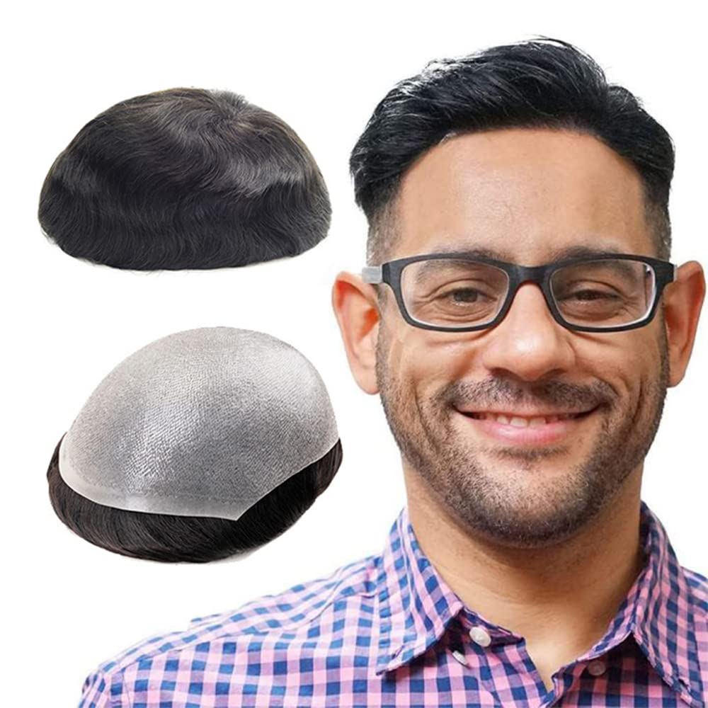 Premium 8x10 Inch Human Hair Toupee for Men - Ultra-Thin 0.06mm Skin Base Hair System with V-Loop Ventilation - Jet Black #1 - Perfect for Daily Wear, Special Occasions & Hair Loss Solutions