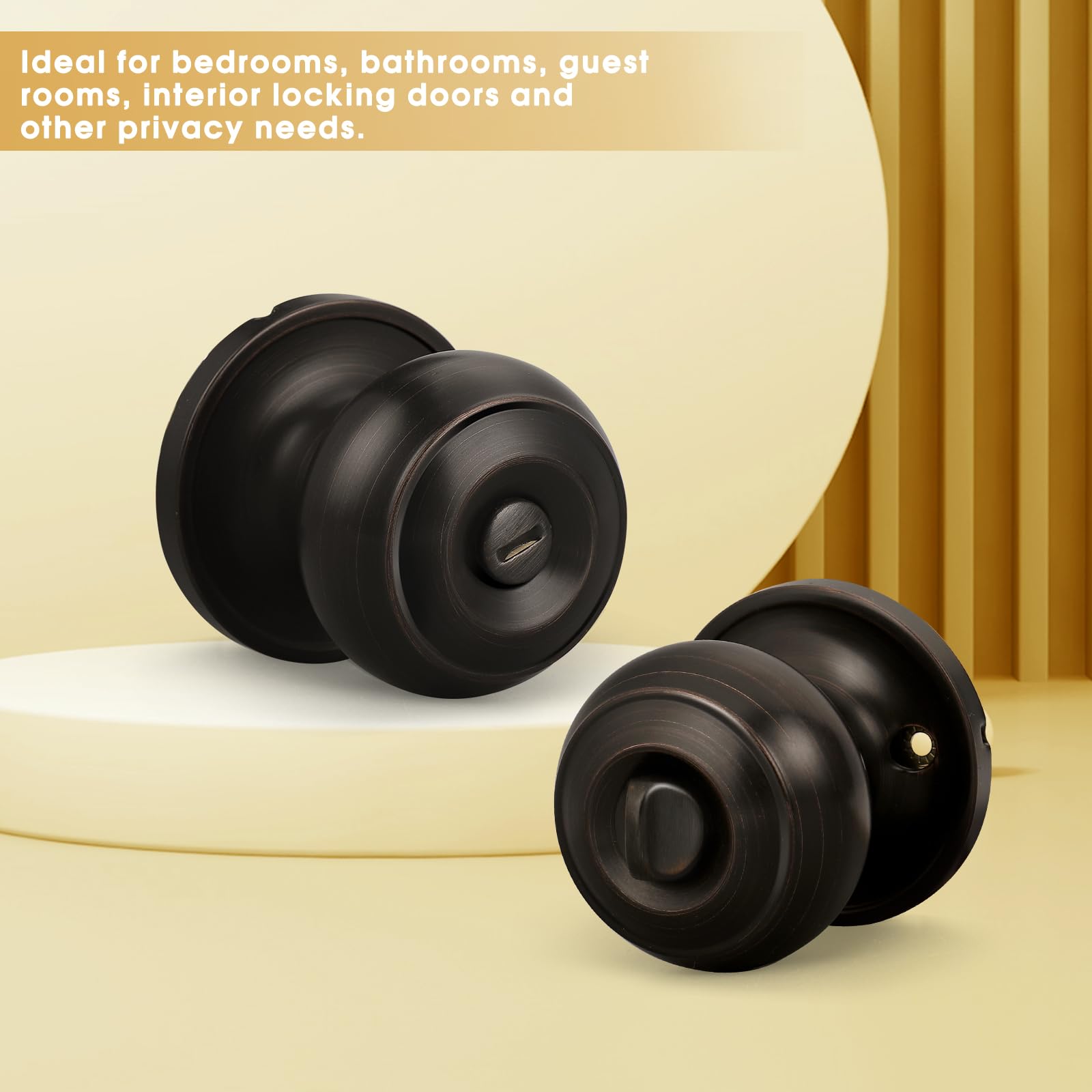 Gobrico 4-Pack Oil Rubbed Bronze Privacy Door Knobs with Lock - Keyless Interior Door Handles for Bathroom & Bedroom - Turn Button Inside, No Key Needed - Perfect for Home Privacy & Security