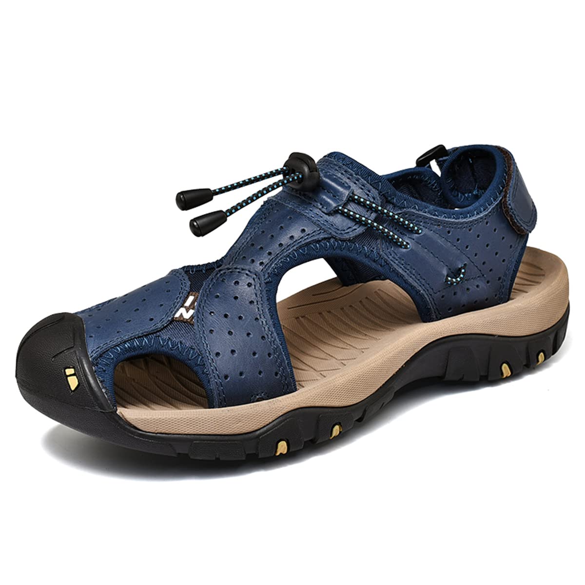 FLARUT Men's Outdoor Hiking Leather Sandals - Closed Toe Athletic Sport Sandals for Men - Lightweight Trail Walking Shoes - Waterproof Summer Water Shoes for Beach, Camping & Travel