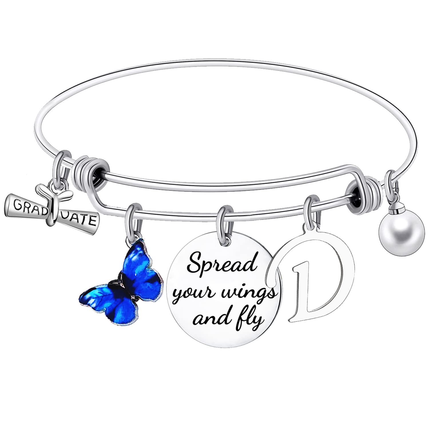 2022 Graduation Gifts for Women - Personalized Initial Butterfly Charm Bracelet for High School & College Graduates - Elegant Bangle Jewelry for Friends - Perfect Congratulation Present for Graduation Party, Ceremony & Special Occasions