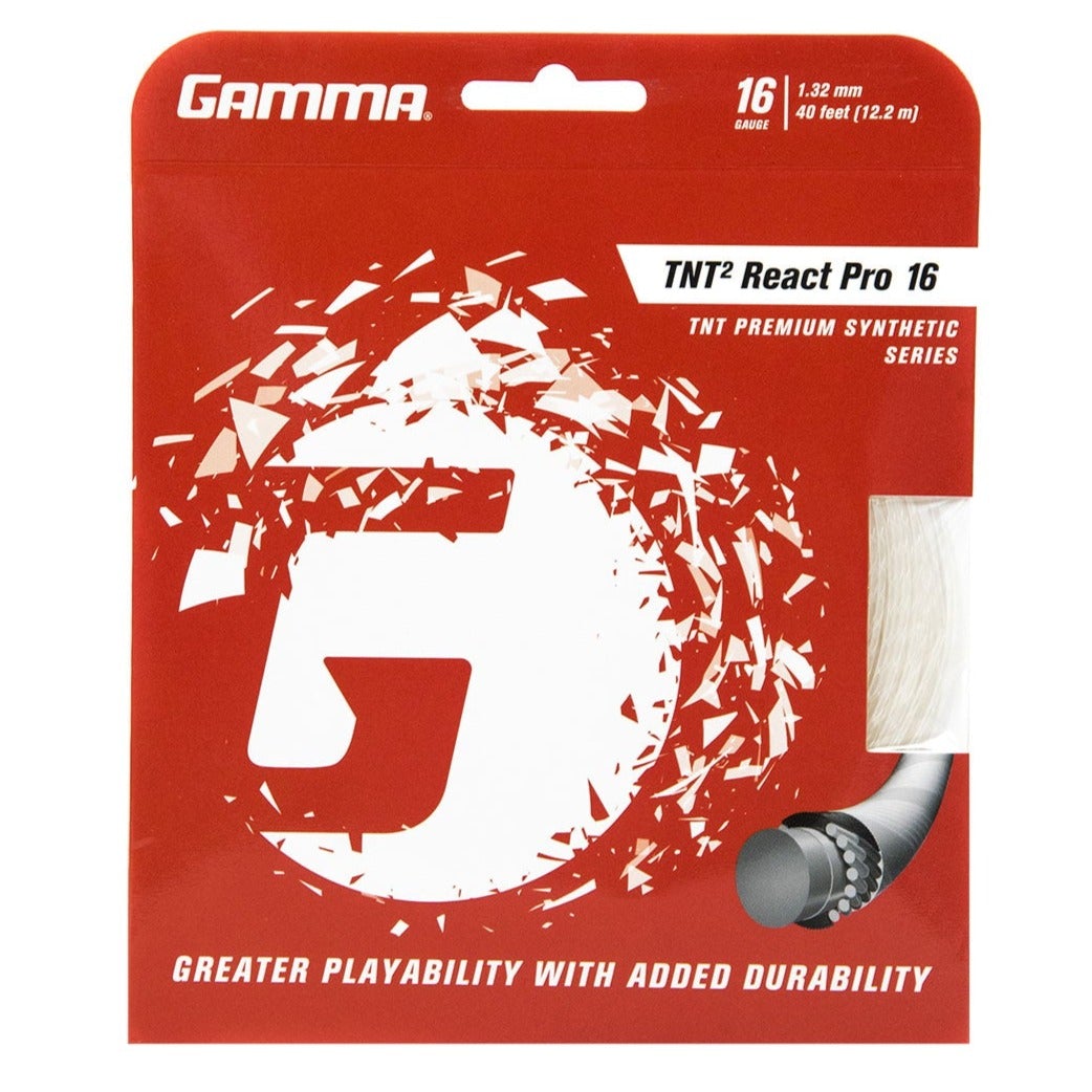 Gamma TNT2 React Pro 16/1.32 Tennis String (White) - High Performance Tennis Racket String for Power & Control - Perfect for Competitive Play & Training Sessions