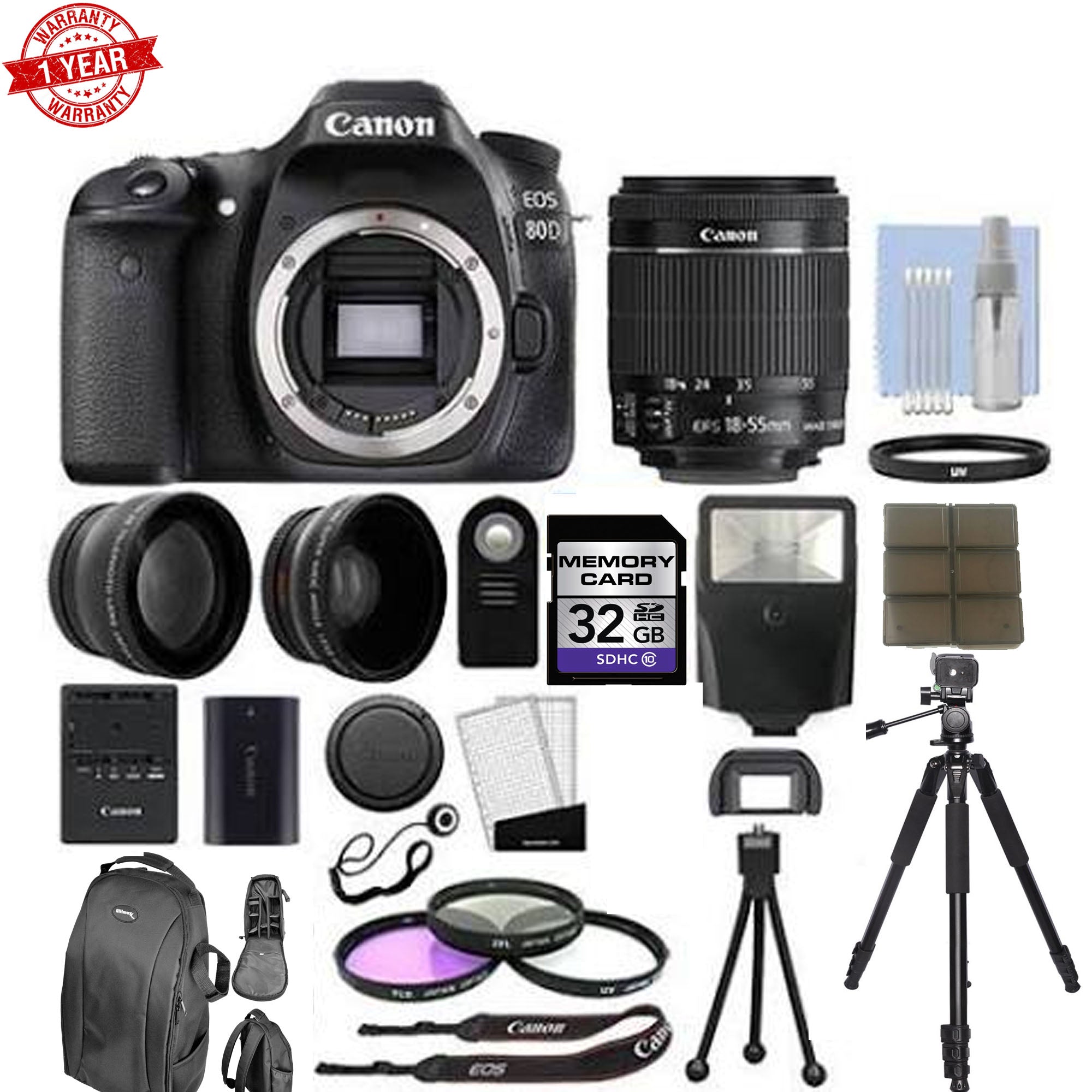 Canon EOS 80D DSLR Camera with 18-55mm IS STM Lens Kit, 32GB Memory Card Bundle - Perfect for Photography Enthusiasts, Travel & Portrait Shooting
