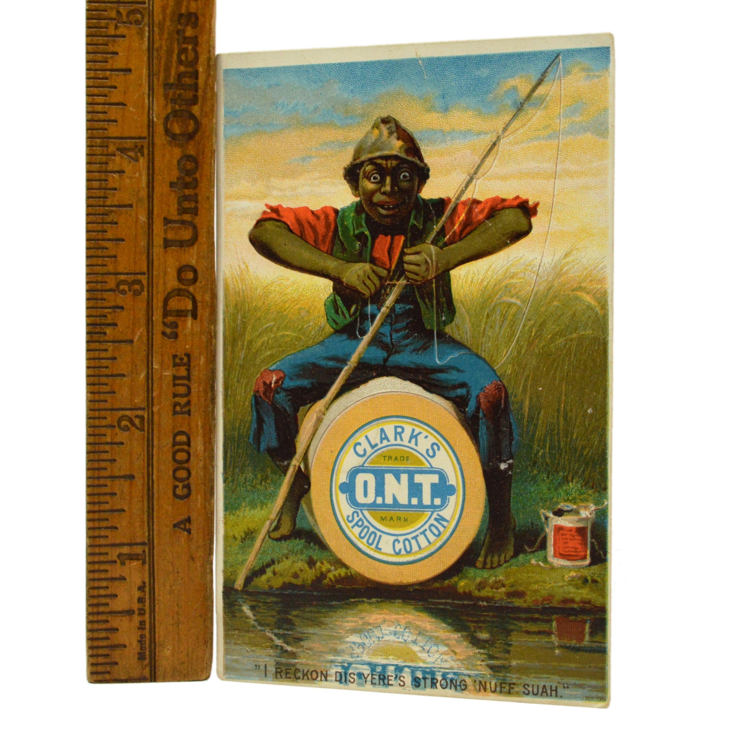 Original Antique Clark's O.N.T Cotton Trade Card - Vintage Black Americana Advertising Collectible for Home Decor & Historical Displays