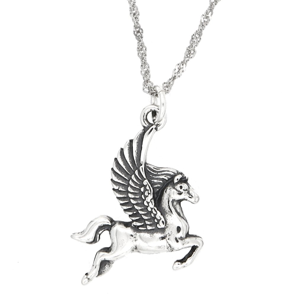 Sterling Silver Oxidized Pegasus Charm Necklace - Greek Mythology Jewelry for Women - Perfect for Gifts, Layering & Everyday Wear