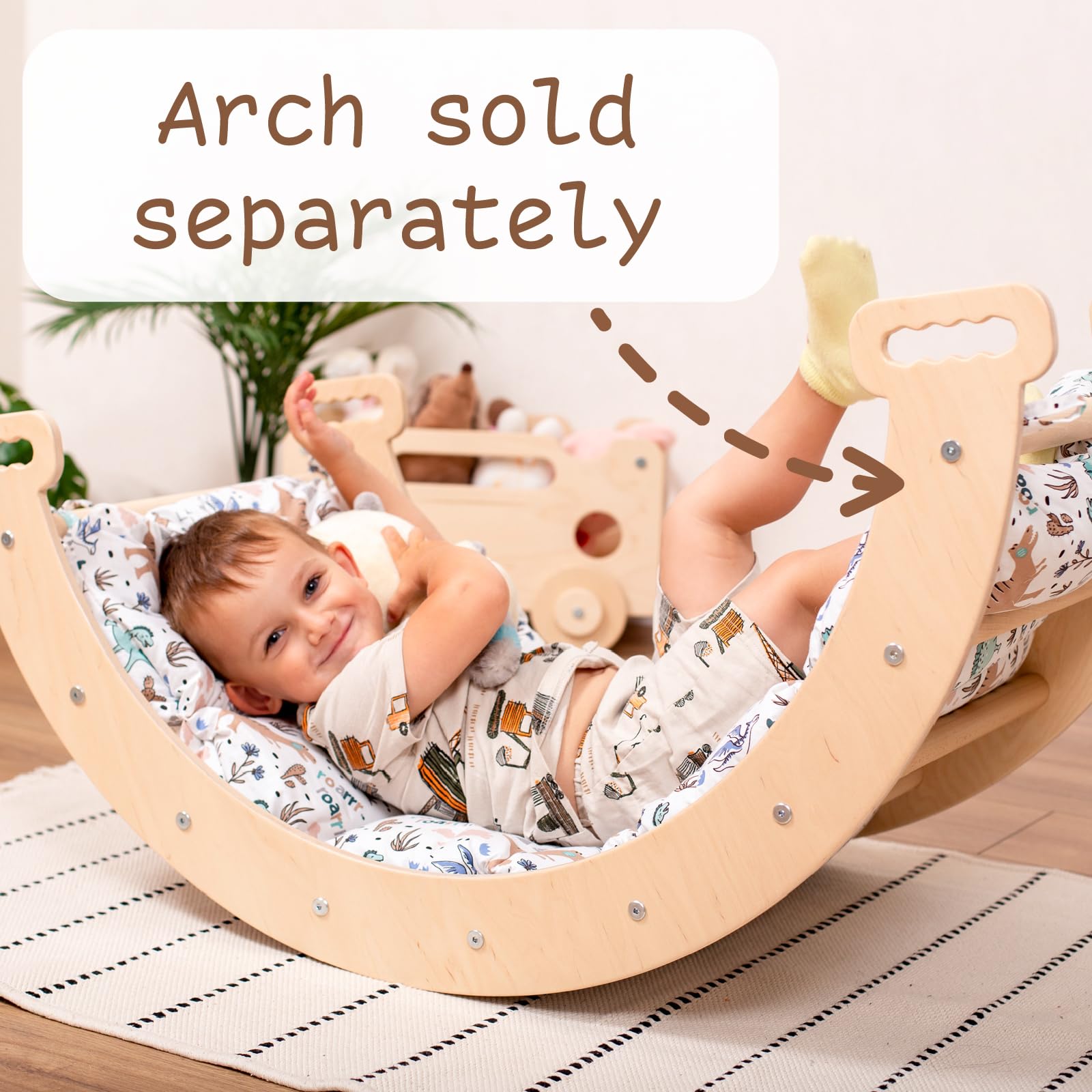 **Wooden Climbing Arch Cushion for Toddlers - Soft Play Pillow for Kids, Handmade Montessori Furniture - Perfect for Indoor Playrooms, Daycares & Dino-Themed Nurseries**