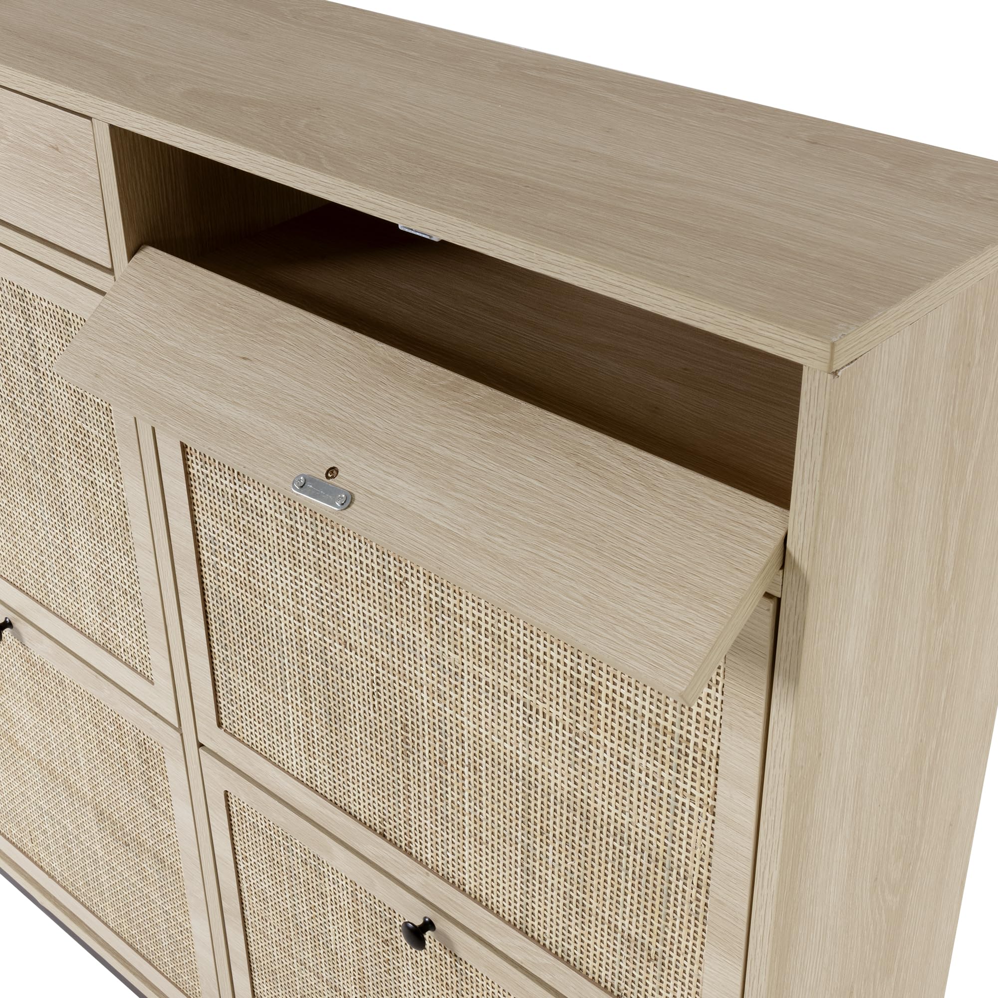 XIAO WEI Large Natural Rattan Shoe Storage Cabinet with 4 Flip Drawers, Freestanding Shoe Rack Organizer with Adjustable Shelf for Entryway, Living Room, Bedroom - Perfect for Home Organization and Space Saving