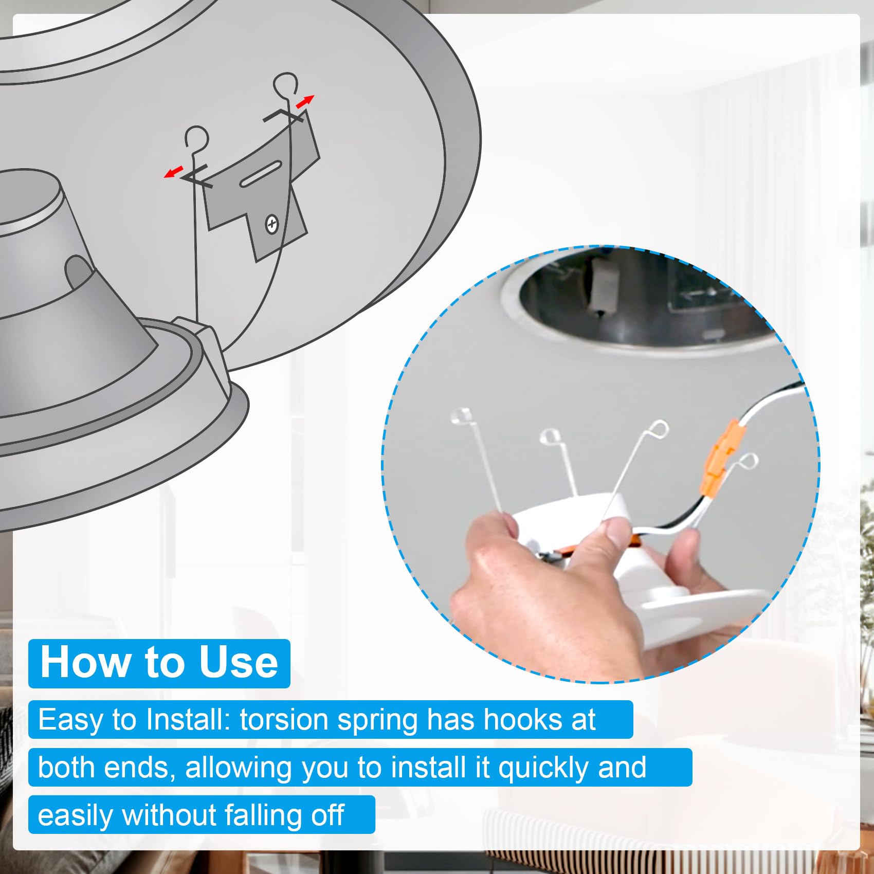 OIIKI 4-Pack Recessed Lighting Spring Clips - Heavy Duty Torsion Metal Springs for Recessed Light Covers & Trim Accessories | Perfect for Ceiling Can Light Installation & Home Lighting Projects