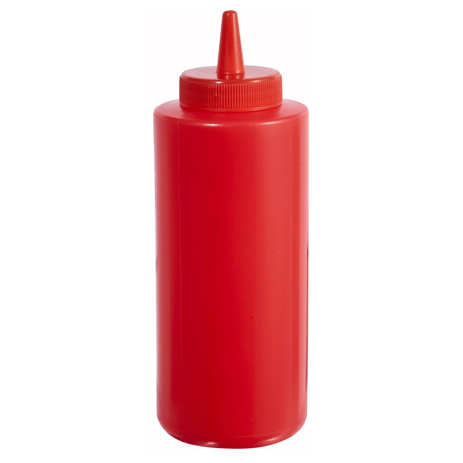 Winco 12 Oz Squeeze Bottles - 6 Pack (Red) - Durable Plastic Condiment Dispenser for Ketchup, Mustard & Sauces - Perfect for Restaurants, BBQs & Home Kitchens