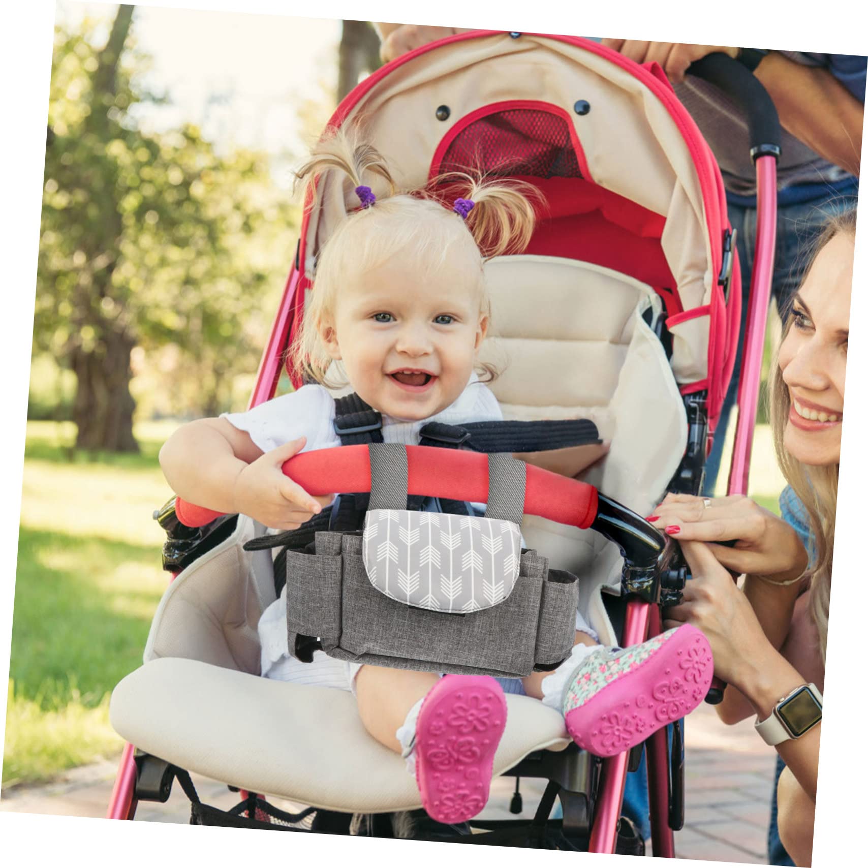 HEMOTON 2 Pack Car Seat Organizer with Cup Holders - Stroller & Wheelchair Storage Bag, Diaper Organizer, Grey Polyester - Perfect for Baby Travel, Shopping & Outdoor Activities