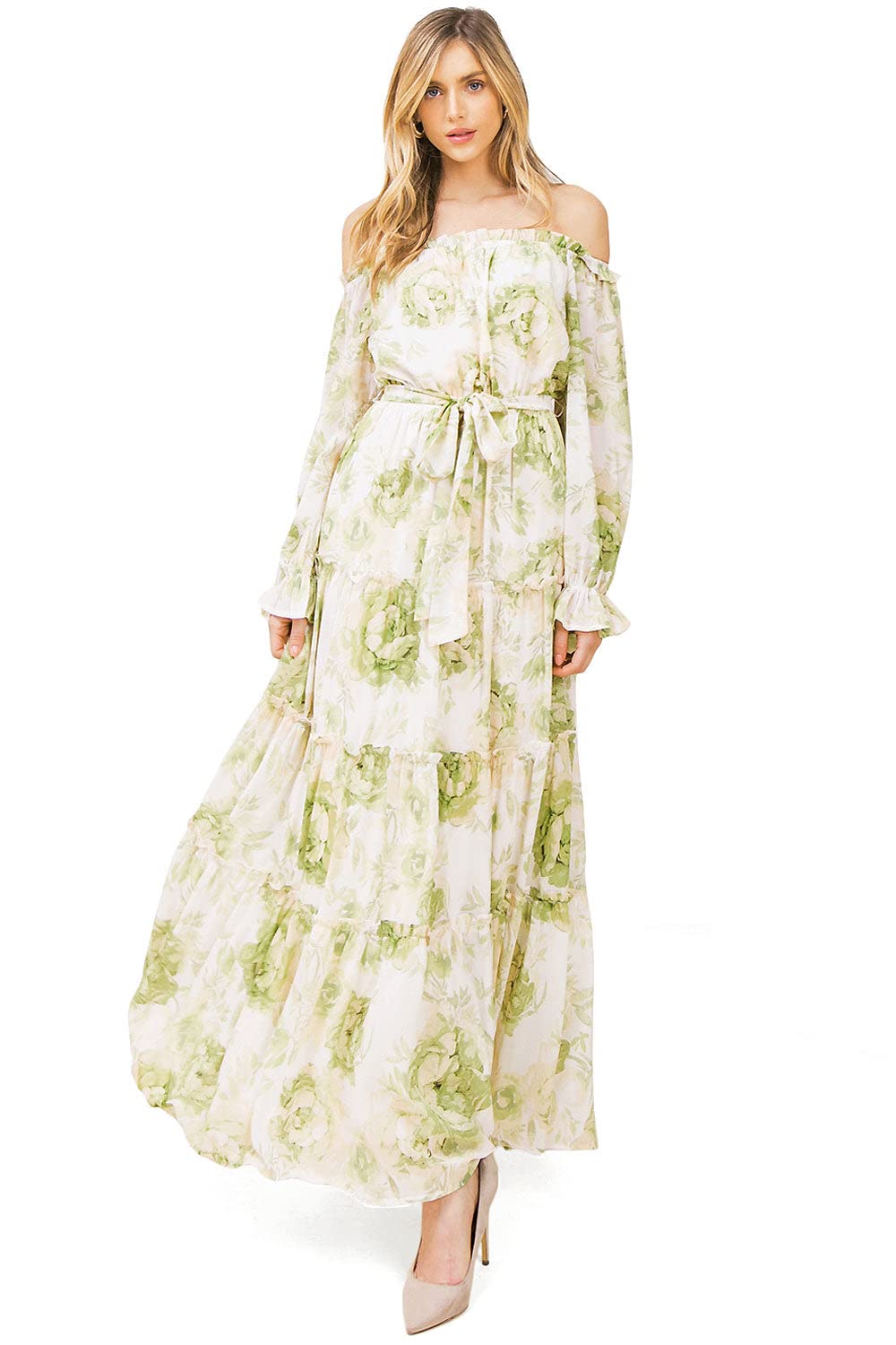 Flying Tomato Women's Floral Off Shoulder Maxi Dress - Summer Beach Wedding Party Dress for Vacation & Boho Style Outfits