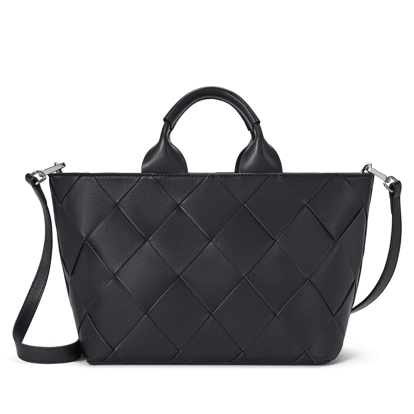 BOSTANTEN Women's Woven Tote Bag - Stylish Top Handle Purse with Zipper Closure, Convertible Shoulder & Crossbody Handbag for Work, Travel & Shopping