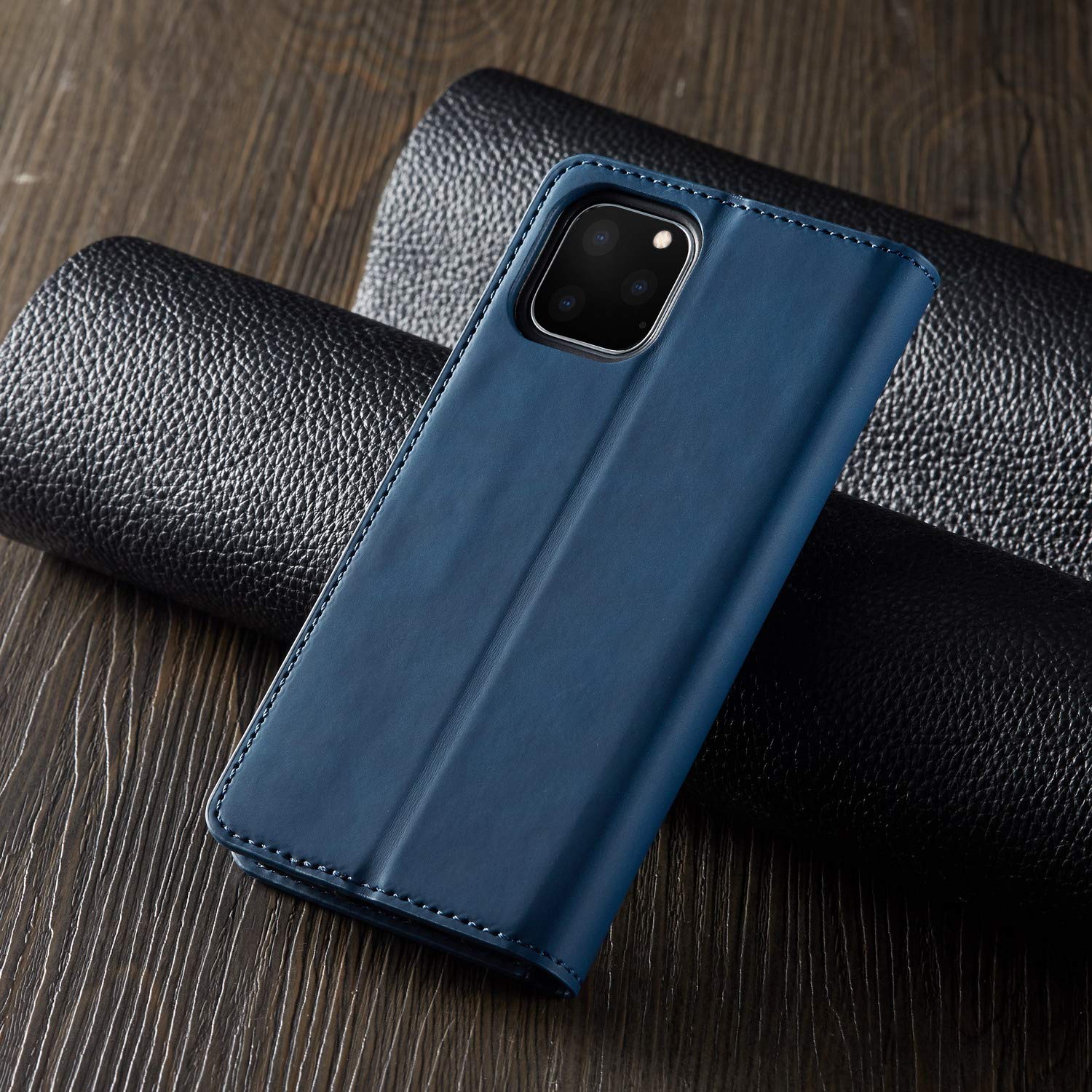 Premium PU Leather Magnetic Flip Wallet Case for iPhone 11 Pro Max (6.5 inch) - Shockproof Card Holder with Kickstand & Hidden Adsorption | Perfect for Work, Travel & Daily Use (Blue, 2019 Model)