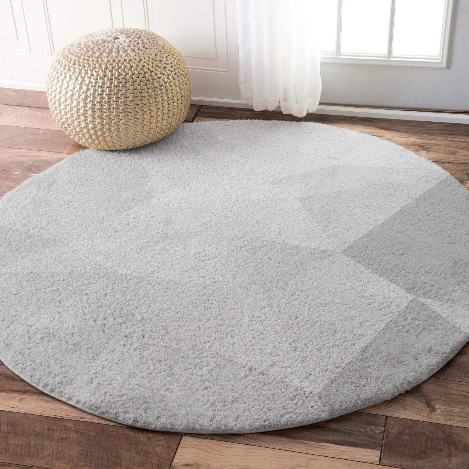 Ultra Soft 5ft Round Area Rug - Geometric Triangle Grey Fluffy Shag Absorbent Water Circle Carpet | Non-Slip Nursery Rug for Living Room, Dining Room, Bedroom | Modern Ombre Home Decor for Cozy Spaces & Kids Play Areas